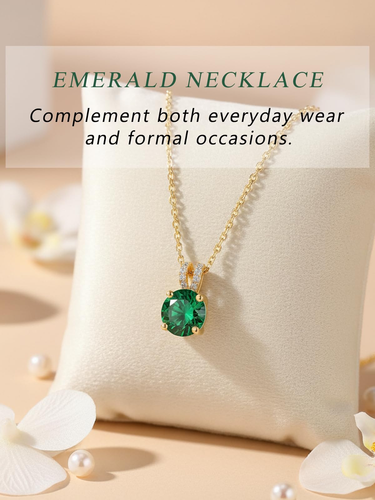 CYW Green Emerald Small Gold Round Necklace for Women 925 Sterling Silver Solitaire Pendant