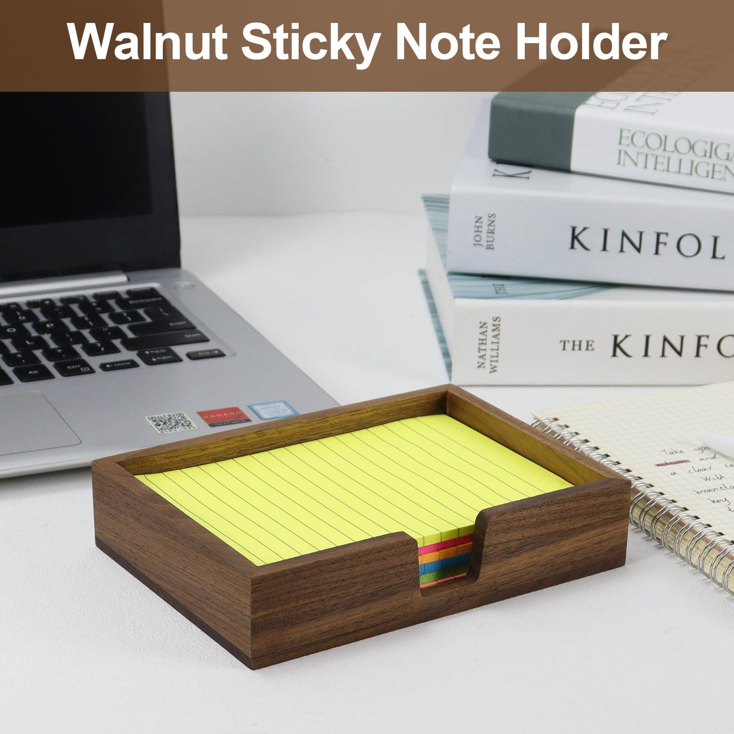 MultiBey Walnut Wood Sticky Note Holder, 4x6 Inch Self-Stick Note Pad Holder Dispenser, Sticky Note Dispenser Memo Holder Case for Office Desk Accessories School Supplies (Walnut)