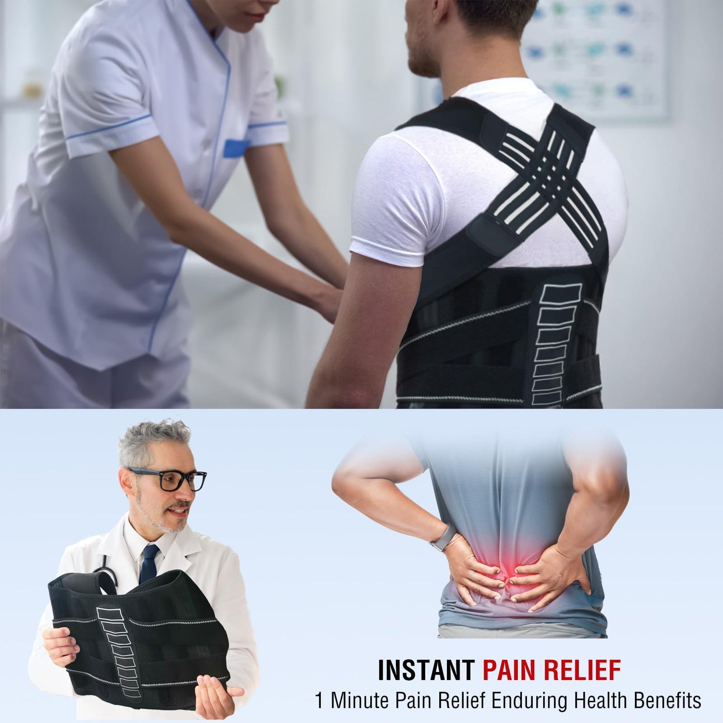 Enthra Back Brace Posture Corrector for Women and Men with Spine Vertical Alignment System, Lower Back Pain Relief, Back Straighter Instant Posture Corrector - Scoliosis (Black, Medium (Waist 32"-40"))