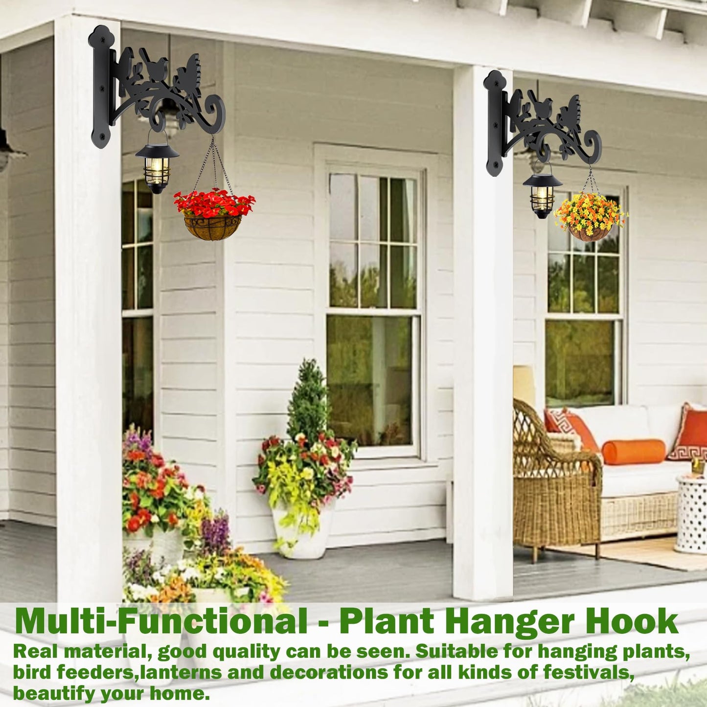 KEHOUXRE 2 Pack Hanging Plant Hanger Outdoor 9-in Hanging Basket Wall Hooks - Heavy Duty Metal Plant Bracket Hook for Flower Baskets,Bird Feeder,Lantern