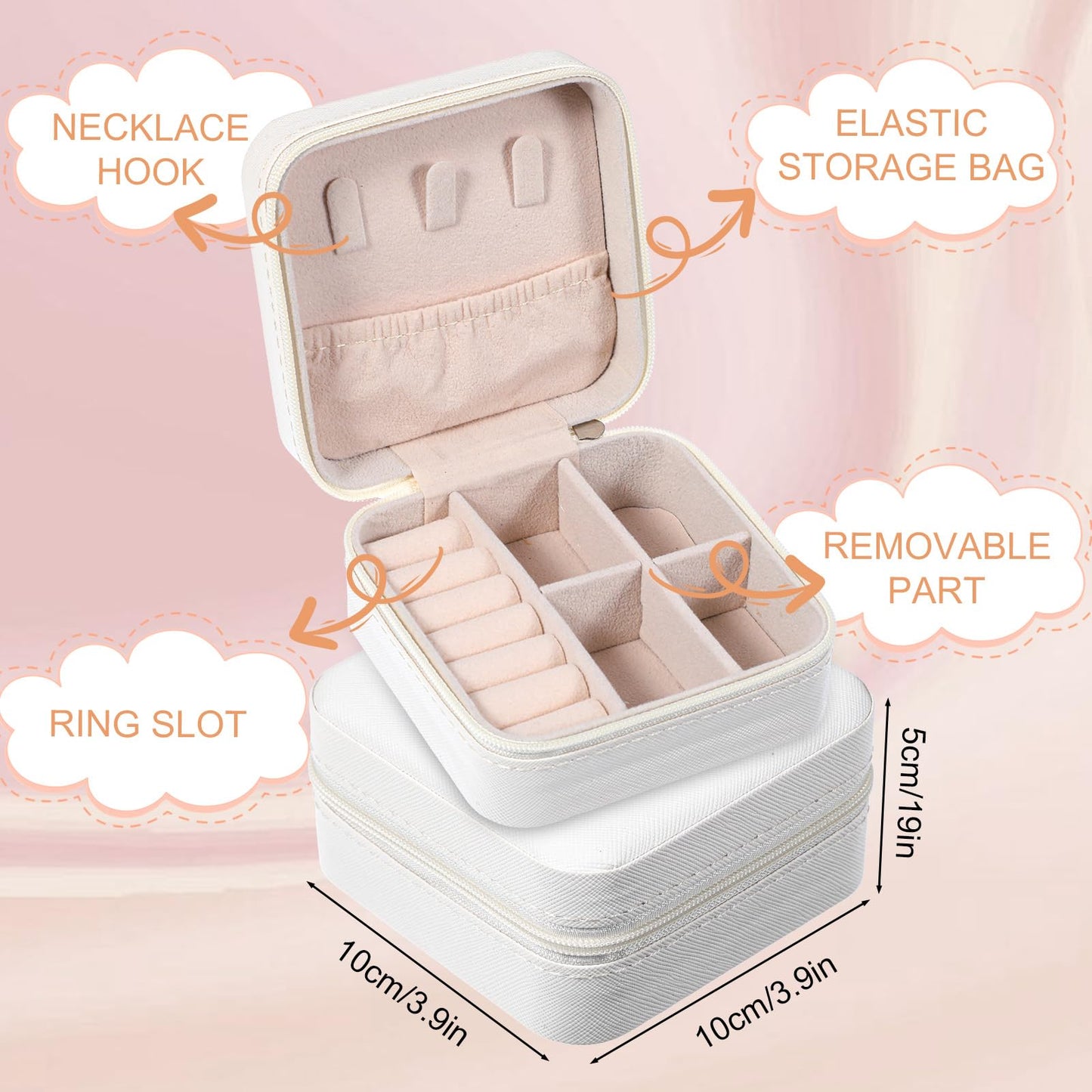 Kifmurase 10Pcs Travel Jewelry Case, Bridesmaid Gifts Box, Small PU Leather Earring Organizer, Jewelry Travel Organizer, Mini Storage Boxes for Women Bridesmaid Proposal Gifts (White)
