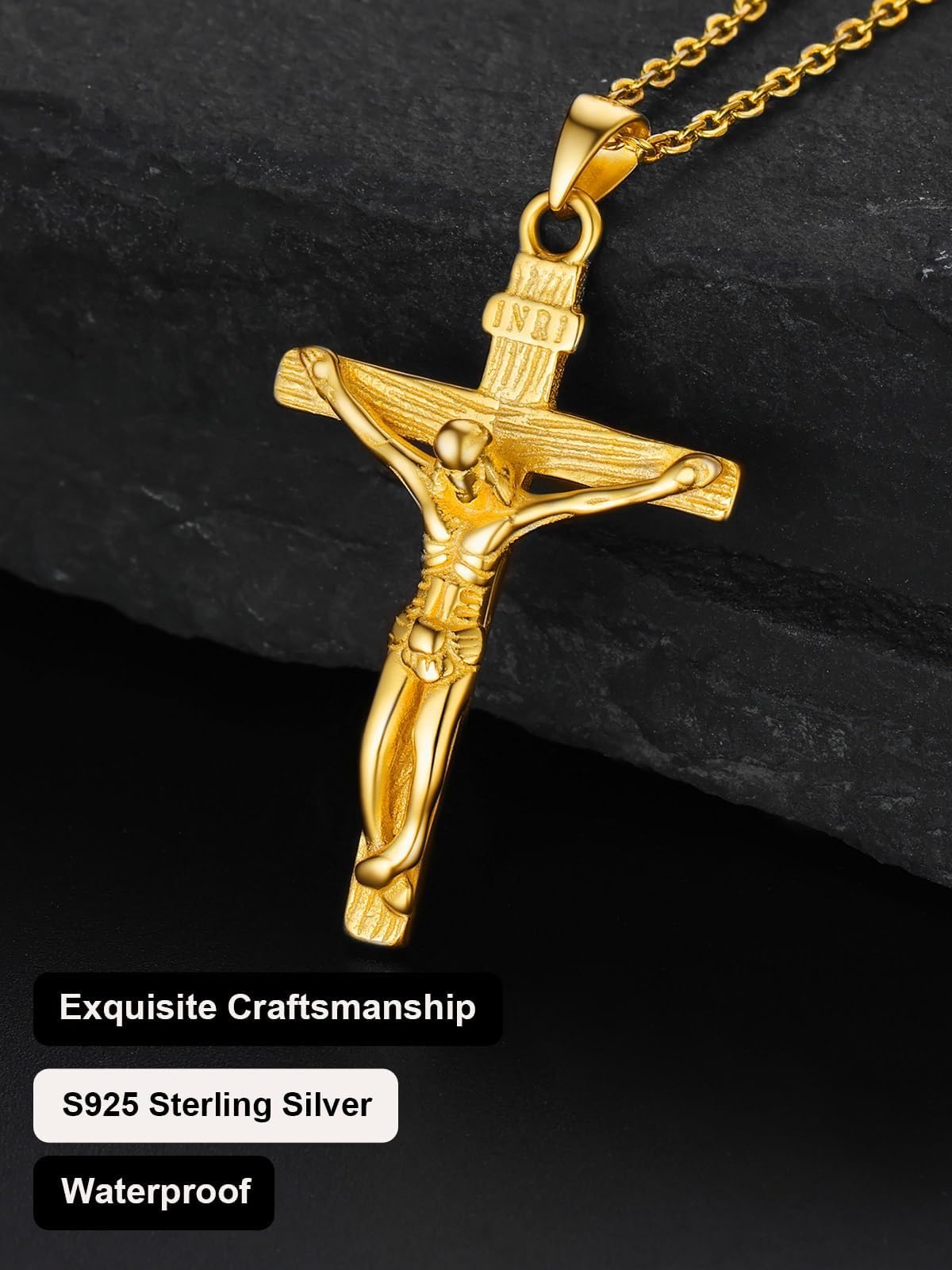 U7 Sterling Silver Crucifix Cross Necklace 18K Gold Plated Crucifix Necklace Cross Pendant for Women Men