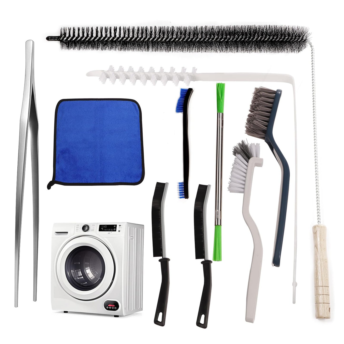 10PCS Dryer Vent Cleaner Kit, Flexible Brush with 8 Attachments & Microfiber Cloth for Deep Cleaning Lint/Dust in Dryer, Washer, Duct, Vent, Filter & Narrow Gaps of Kitchen Appliances