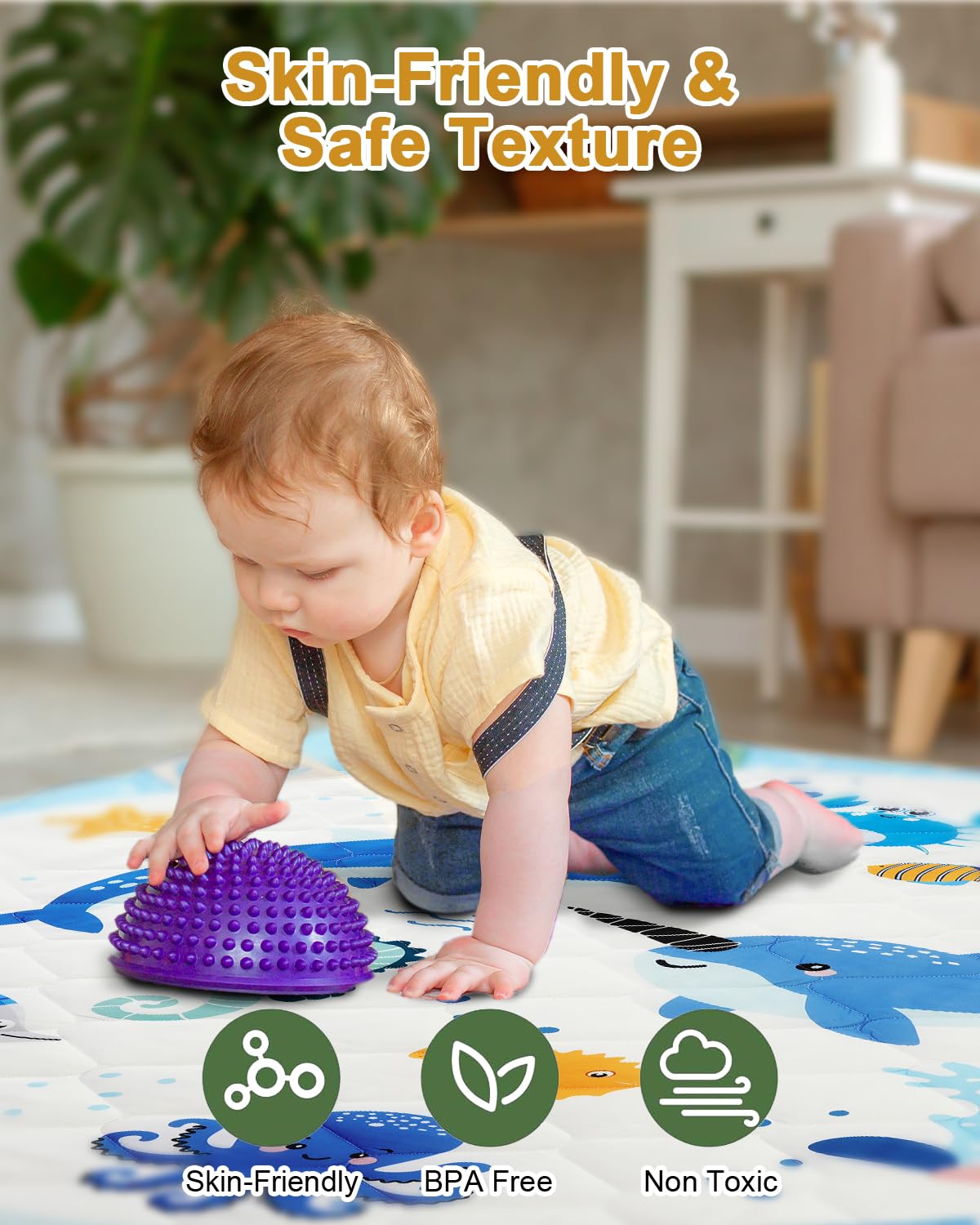 TINYHARBO Premium Foam Baby Play Mat 50x50, 4 Developmental Zones Play Mat with Removable & Machine Washable Cover, Extra Thick Padding Playpen Mat, Easy to Clean for Infants, Toddlers & Babies