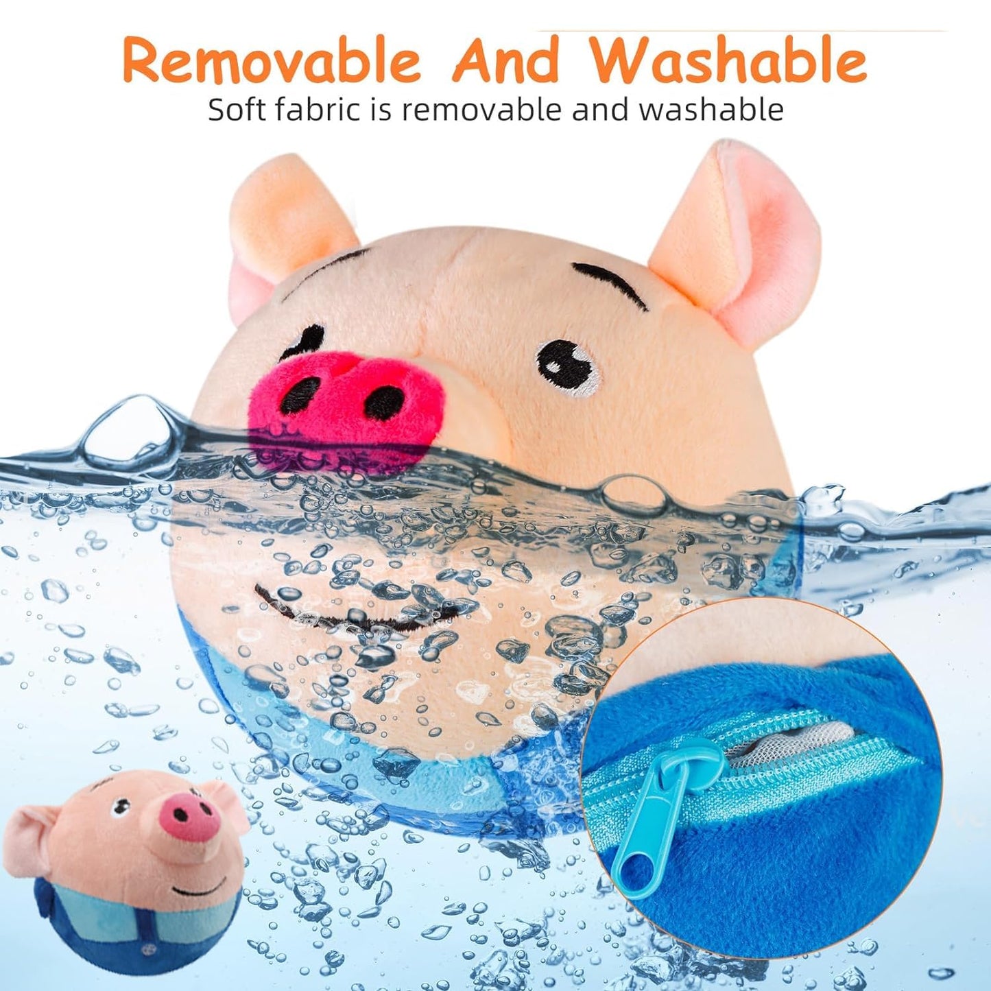 OTXKXBLP Active Moving Pet Plush Toy, Interactive Dog Toys Pet Bouncing Balls, USB Rechargeable Interactive Washable Cartoon Pig Plush Sound Electronic Dog Toy, Small Cute Squeaky Pig Dog Toy (Blue)