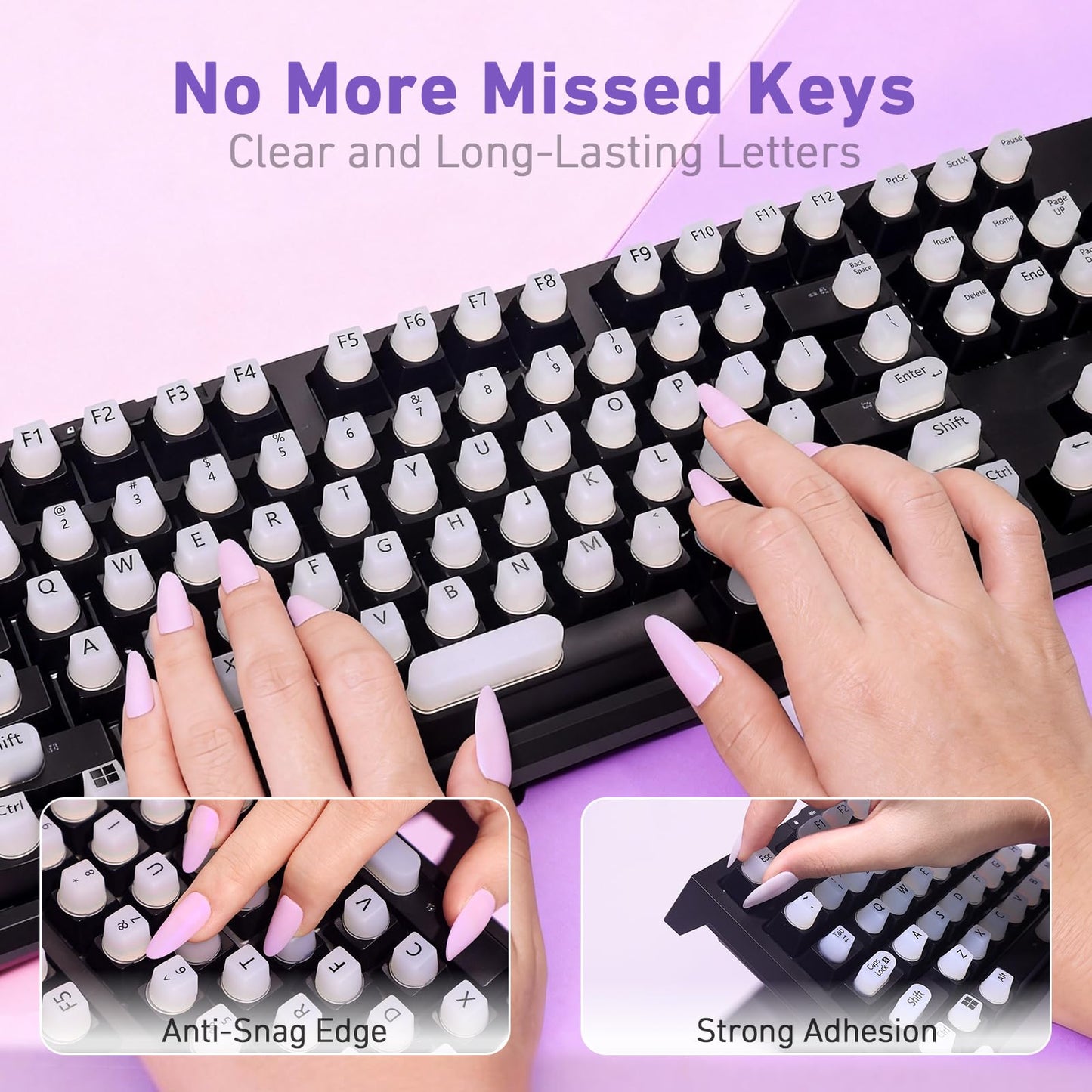 130 Pcs Raised Silicone Keyboard Sticker for Long Nails Typing and Gaming, Stable and Comfortable, Anti-Damage Symbolic and Alphanumeric Keys for Keyboards and Laptops (White, 130pcs)