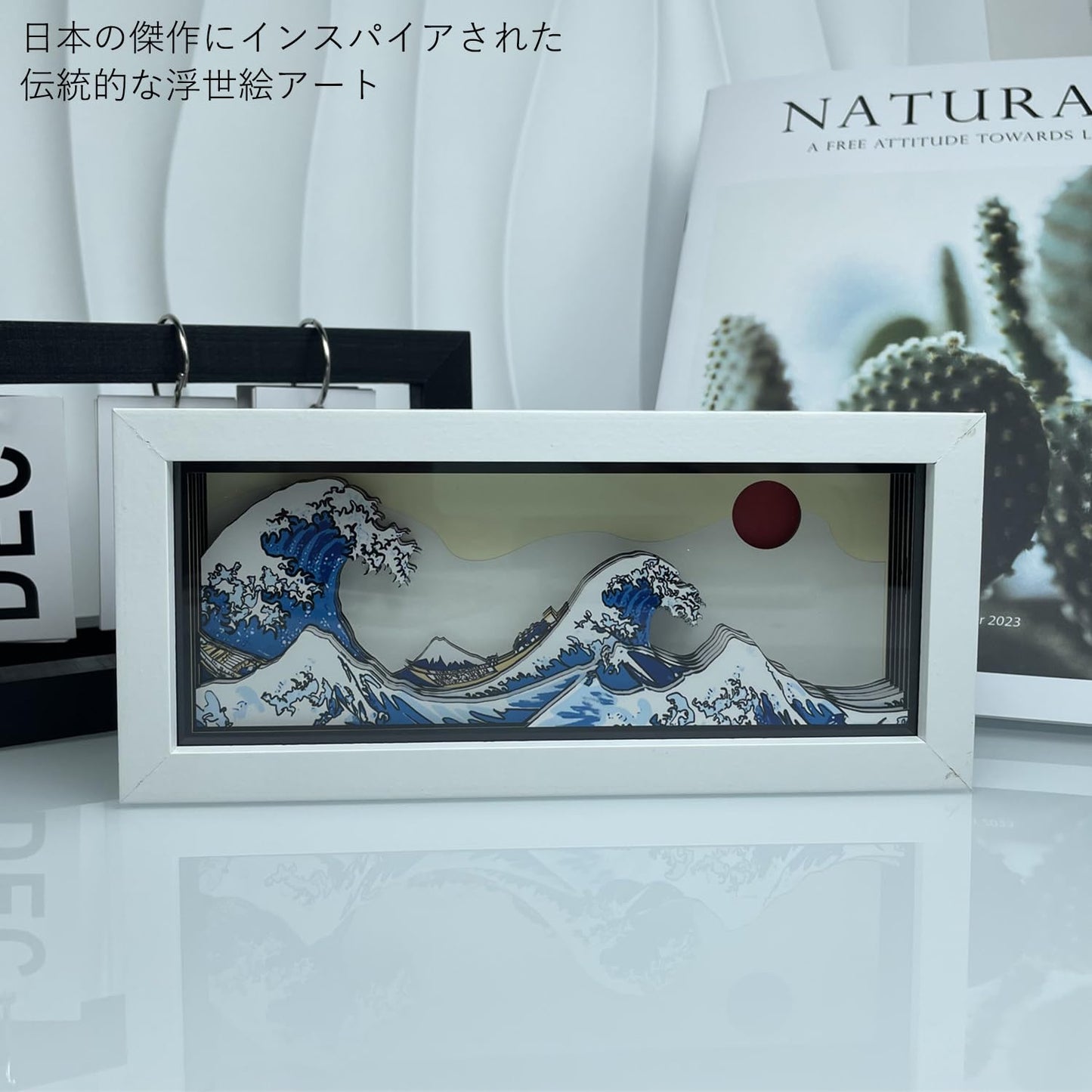 VGQ Hokusai The Great Wave 3D Paper Carving LED Night Light – Shadow Box Lamp, USB & Battery Powered Decorative Light for Bedroom & Living Room, Aesthetic Room Decor & Ideal Gift for Art Lovers