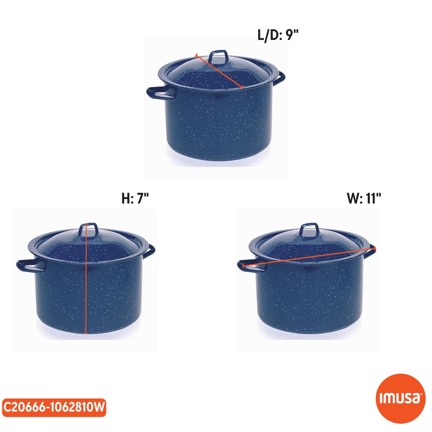 IMUSA USA C20666-1062810W Speckled Enamel Stock Pot with Lid, 4 Quart, Blue