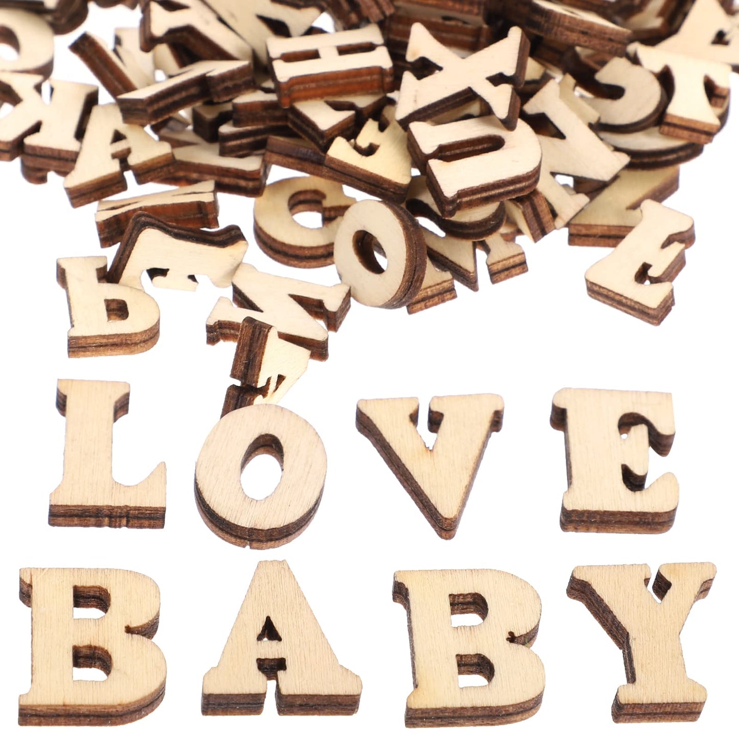 100pcs Wooden Letters for Wood Crafts Rustic Home Decor 1/4 inch Wood Alphabet Letters Stickers Wedding Scrapbook Mini Unfinished Mini Blank Wooden, Random