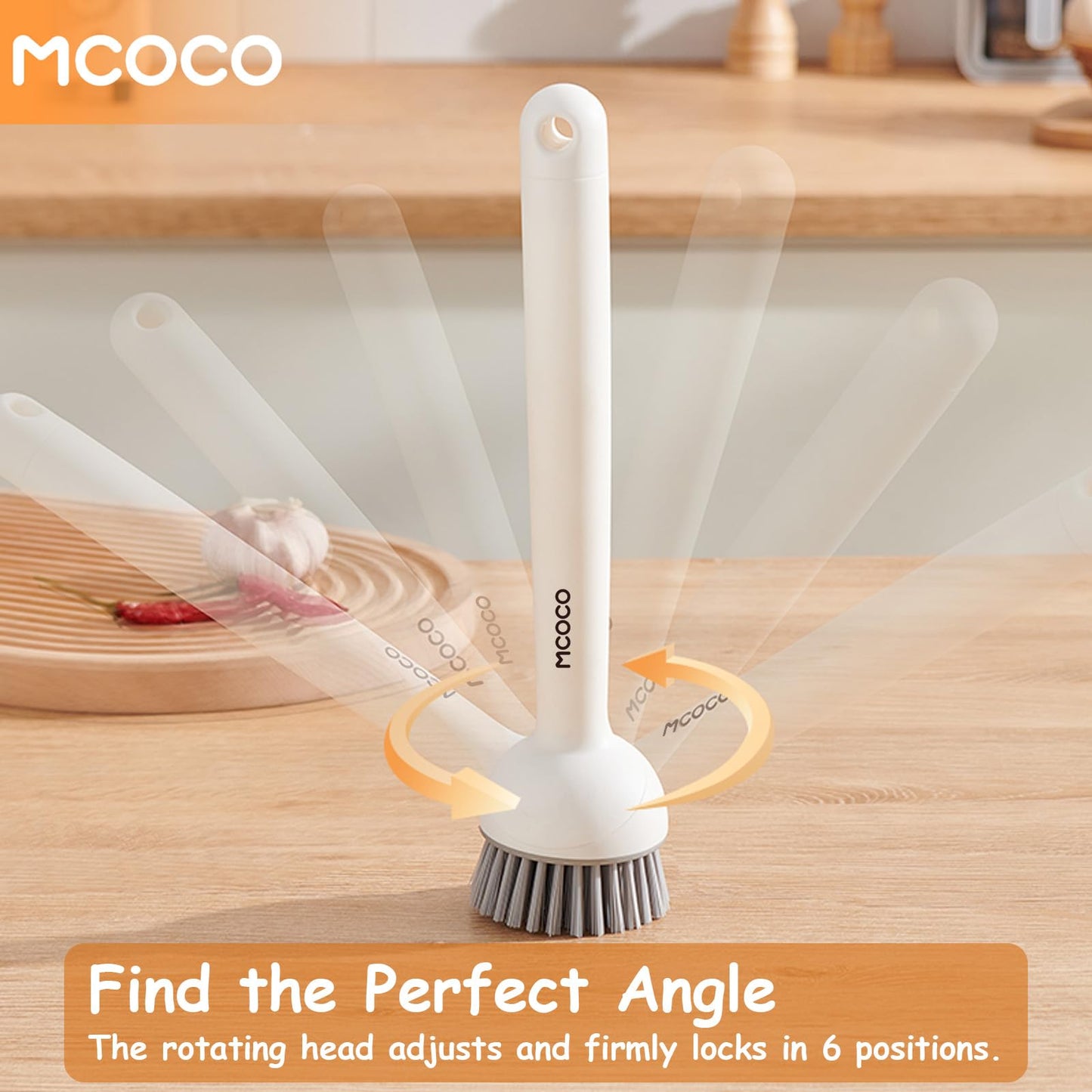 MCOCO Dish Brush Set with Soap Dispensing Palm Brush Dish Scrub Brush with Soap Dispenser Palm Dish Brush Kitchen Cleaning Brush with Ergonomic Long Handle for Cleaning Sink, Pot, Pan, Stove, Yellow