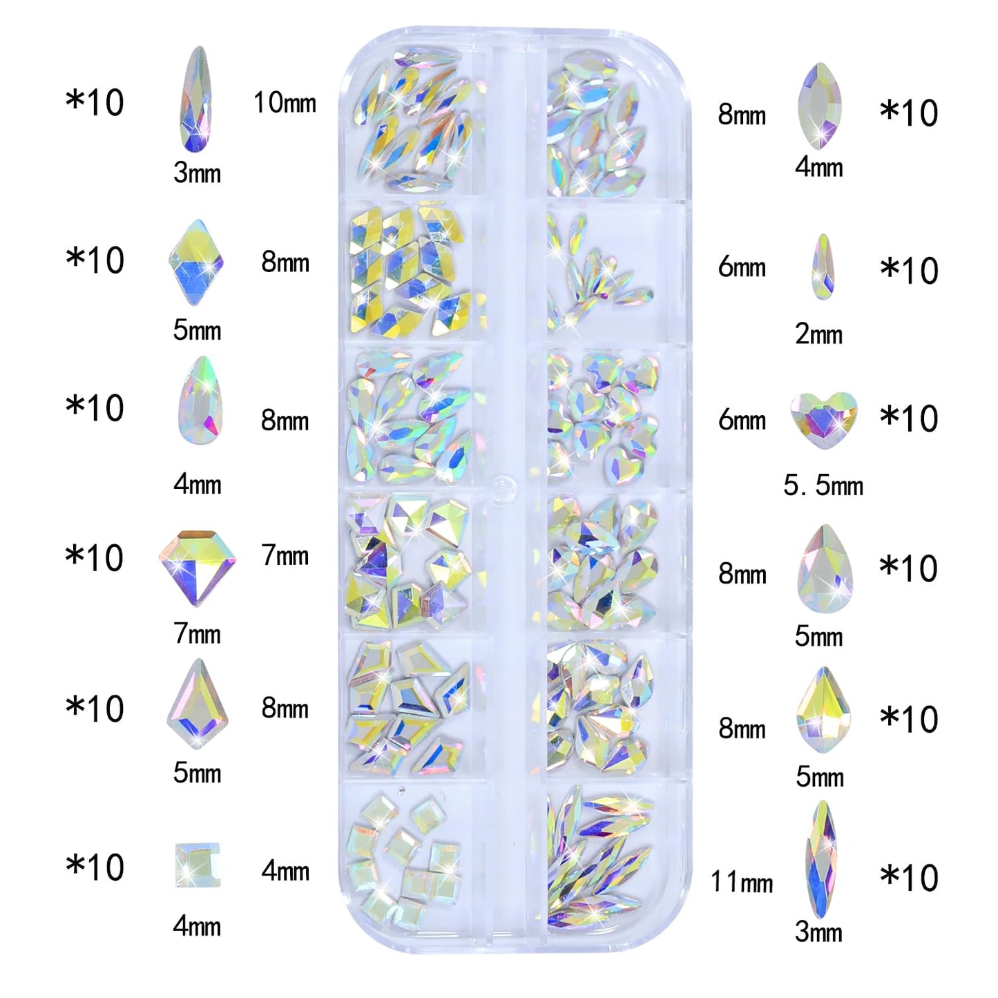 Nail Rhinestones - 3D Multi Shape Size, Flat Back, Manicure Rhinestones Charms, AB Gems, with Kit, for Nail Art, Bedazzling Acrylic Nails, DIY Decor