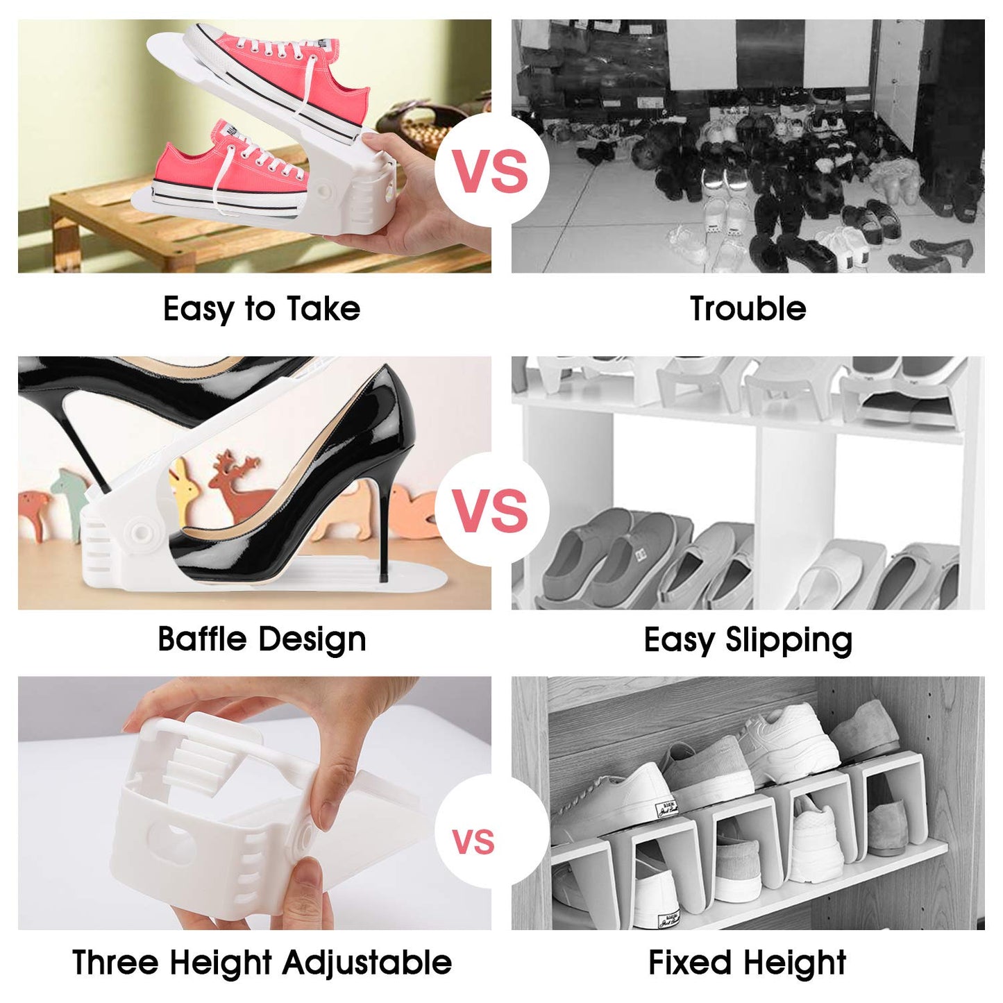Neprock Shoe Slots Organizer, 20 Pack Adjustable Shoe Rack Stacker Storage Space Saver, Double Deck Shoe Rack Holder for Closet Organization (White)