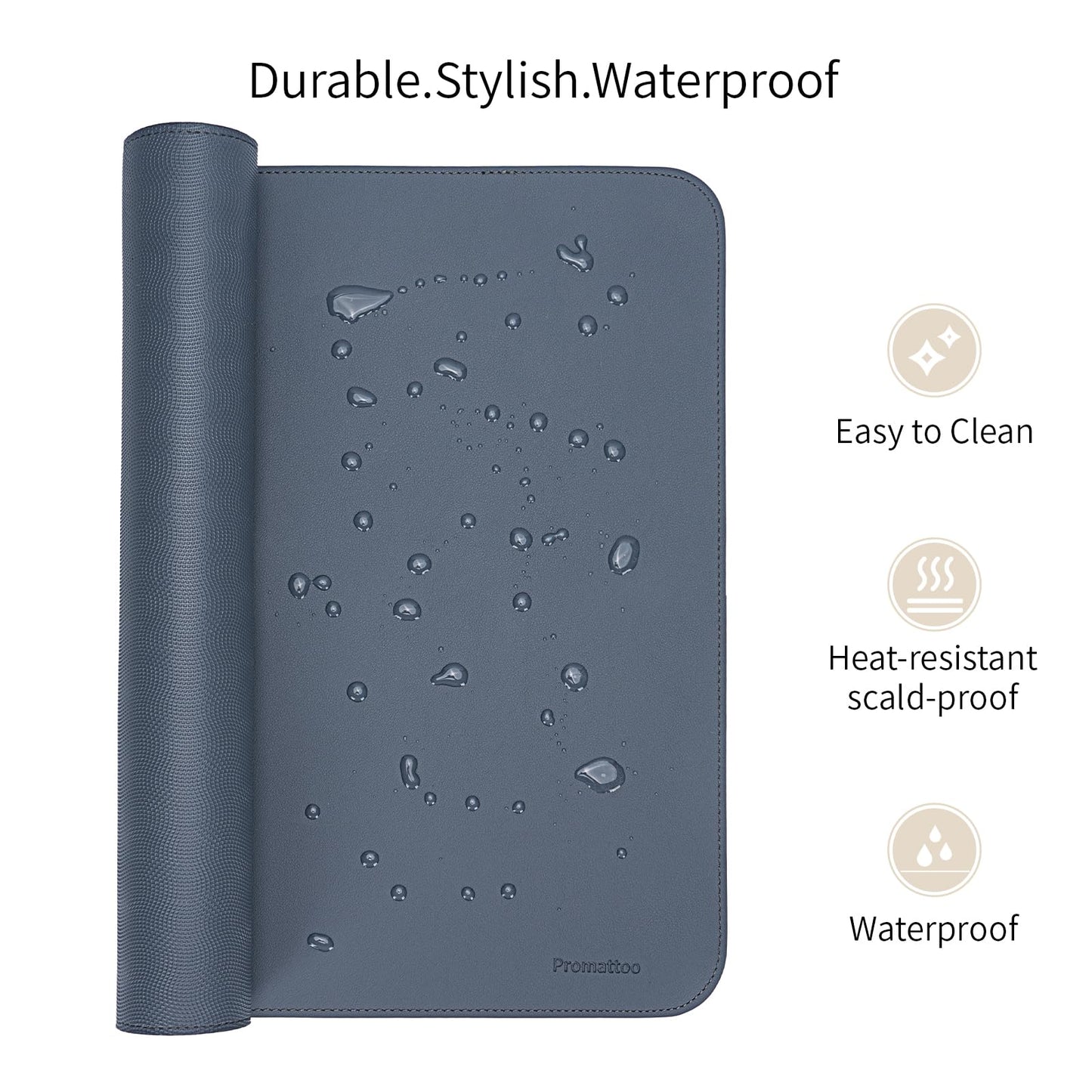 PROMATTOO Oversized Non-Slip Desk Pad Protector with Premium Gift Box – Vegan Leather Waterproof Laptop Mat for Keyboard & Mouse, Grips Desk Firmly – Large Office Pad– Dusk Navy