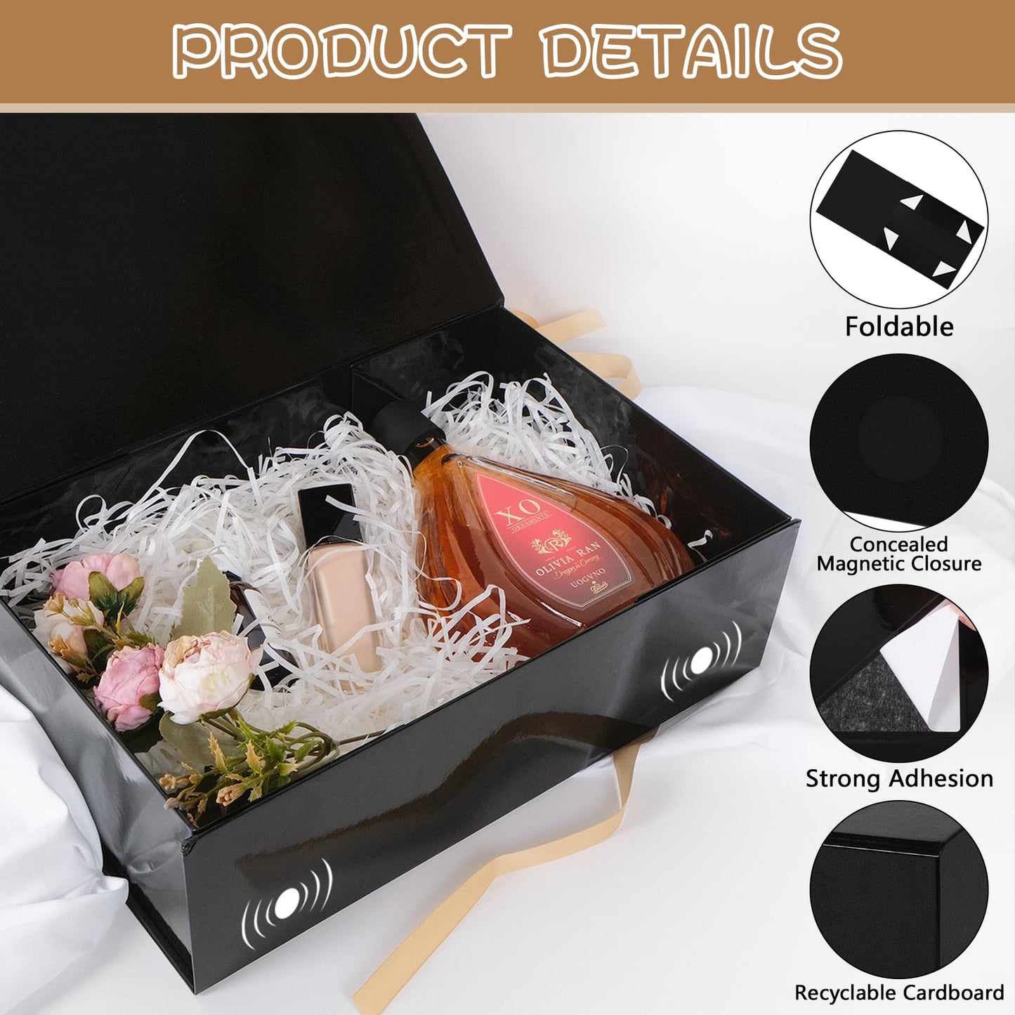 RayofSun Black Gift Boxes with Magnetic Lids for Presents Large Rectangle Collapsible Decorative Boxes 13.7x9x4.3inch, Bridesmaid Groomsmen Proposal Box for Wedding, Christmas, Birthday(1PC)