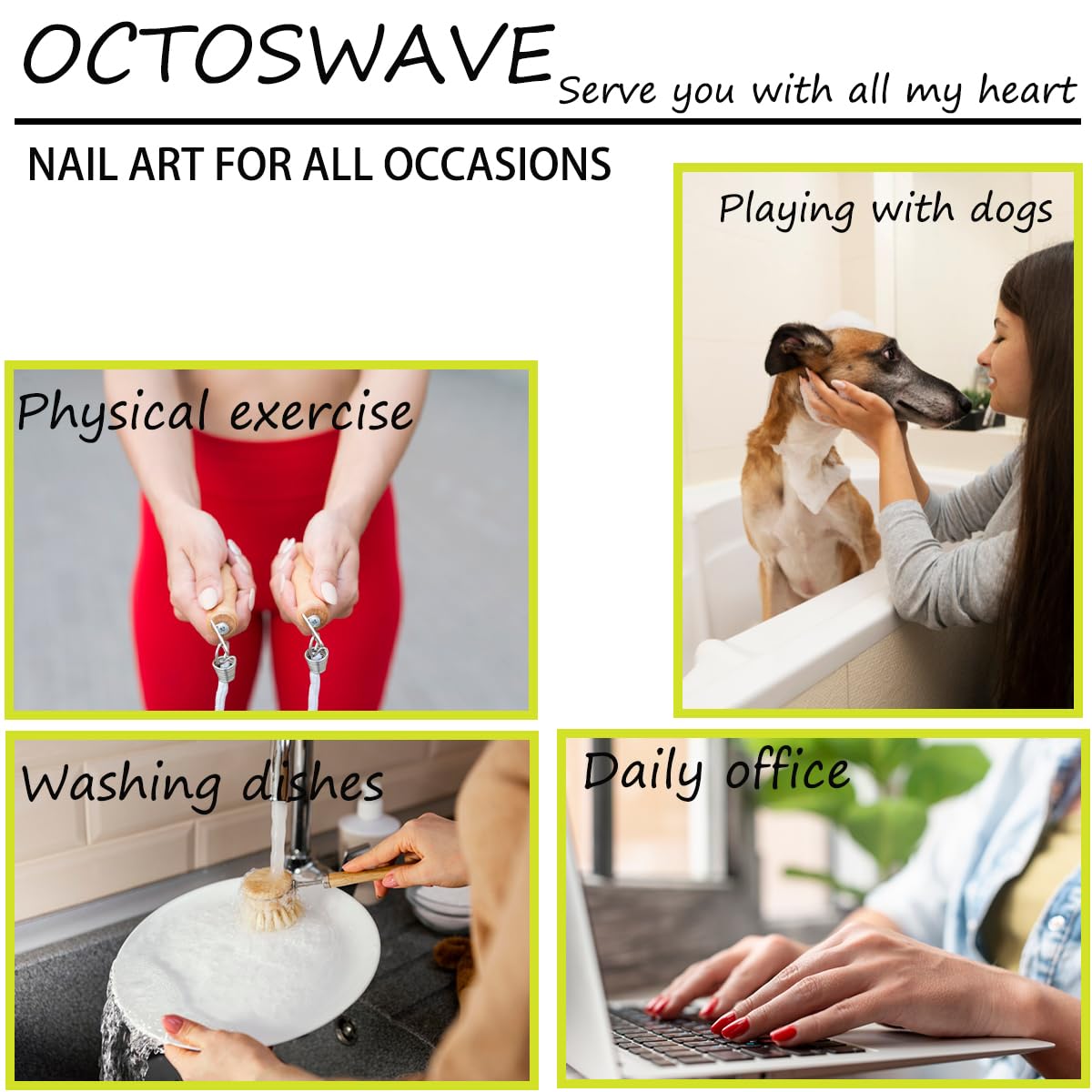 octoswave Medium Almond Press on Nails French Tip Fake Nails Artificial Nail Black with Love Stick on Nail for Women 24pcs