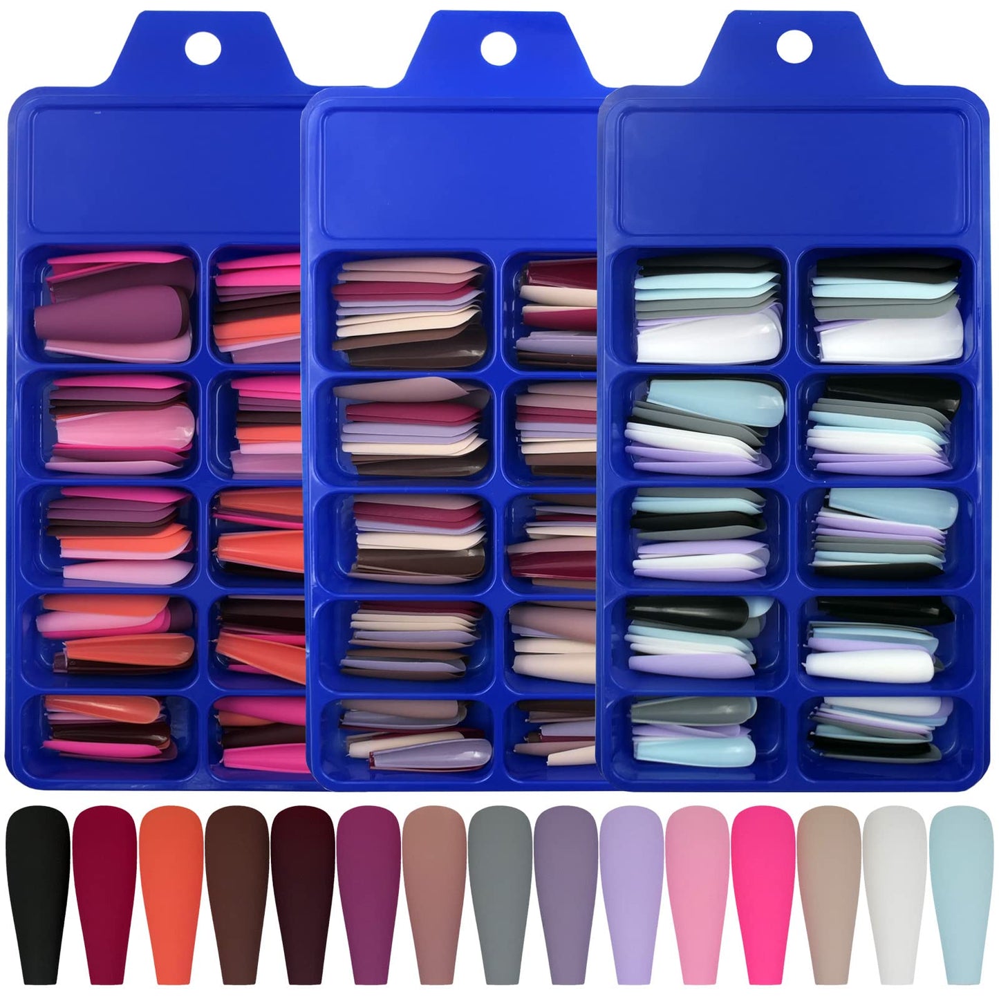 LoveOurHome 300PC Matte Coffin Press on Nails Long Fake Nail Kit, Glue on Nails Press ons Nail Medium Ballerina Acrylic Nails Tips False Nails Artificial Fingernail Full Cover Press-on Nails Coffin