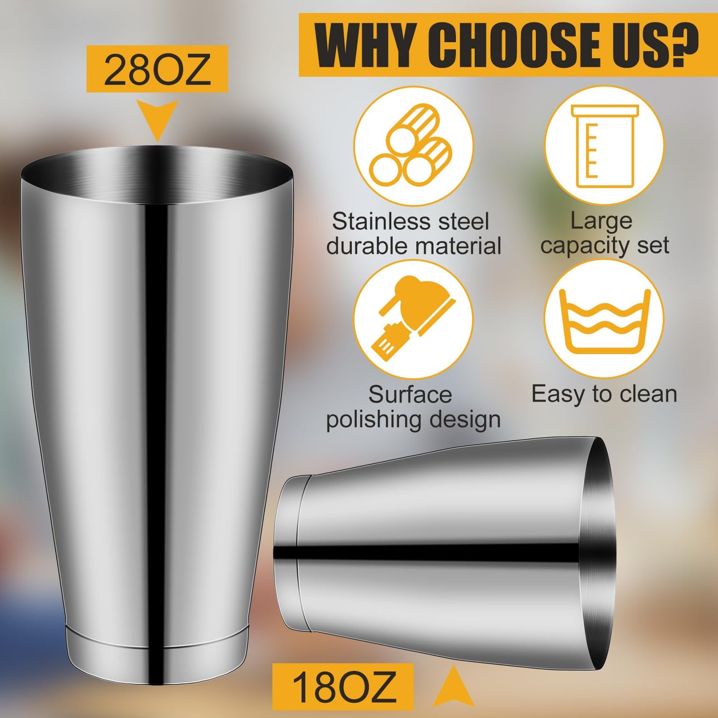 Zhehao 24 Pcs Silver Cocktail Shaker Professional Bar Boston Shaker Set Stainless Steel Martini Shake Drink Mixer Basic Tool Weighted Shake Metal Can Bartending Tins for Beginner, 18oz, 28oz