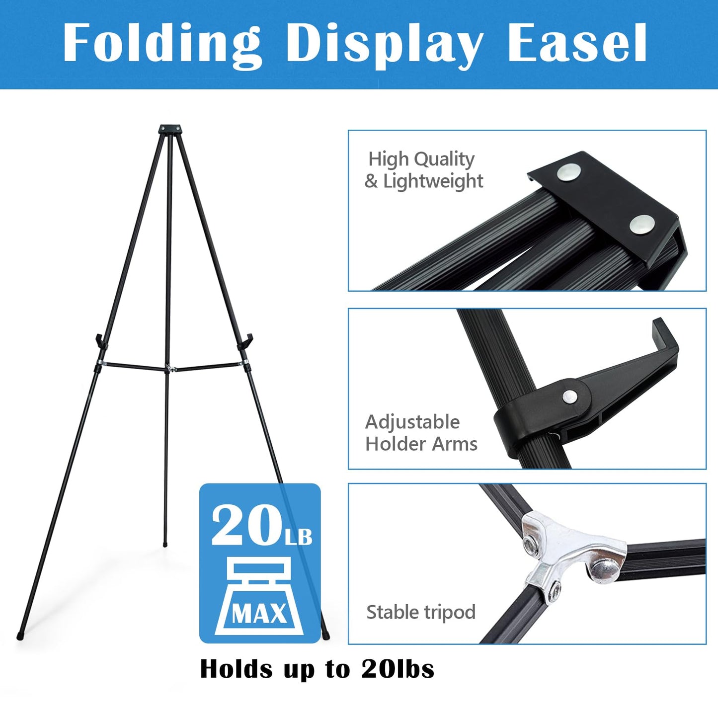 Falling in Art 70" Adjustable Aluminum Display Easel Stand, Versatile Tripod Easel for Artistic Presentations Stand, Lightweight and Sturdy for Art Shows, Exhibitions, and Studios, Holds 20 lbs