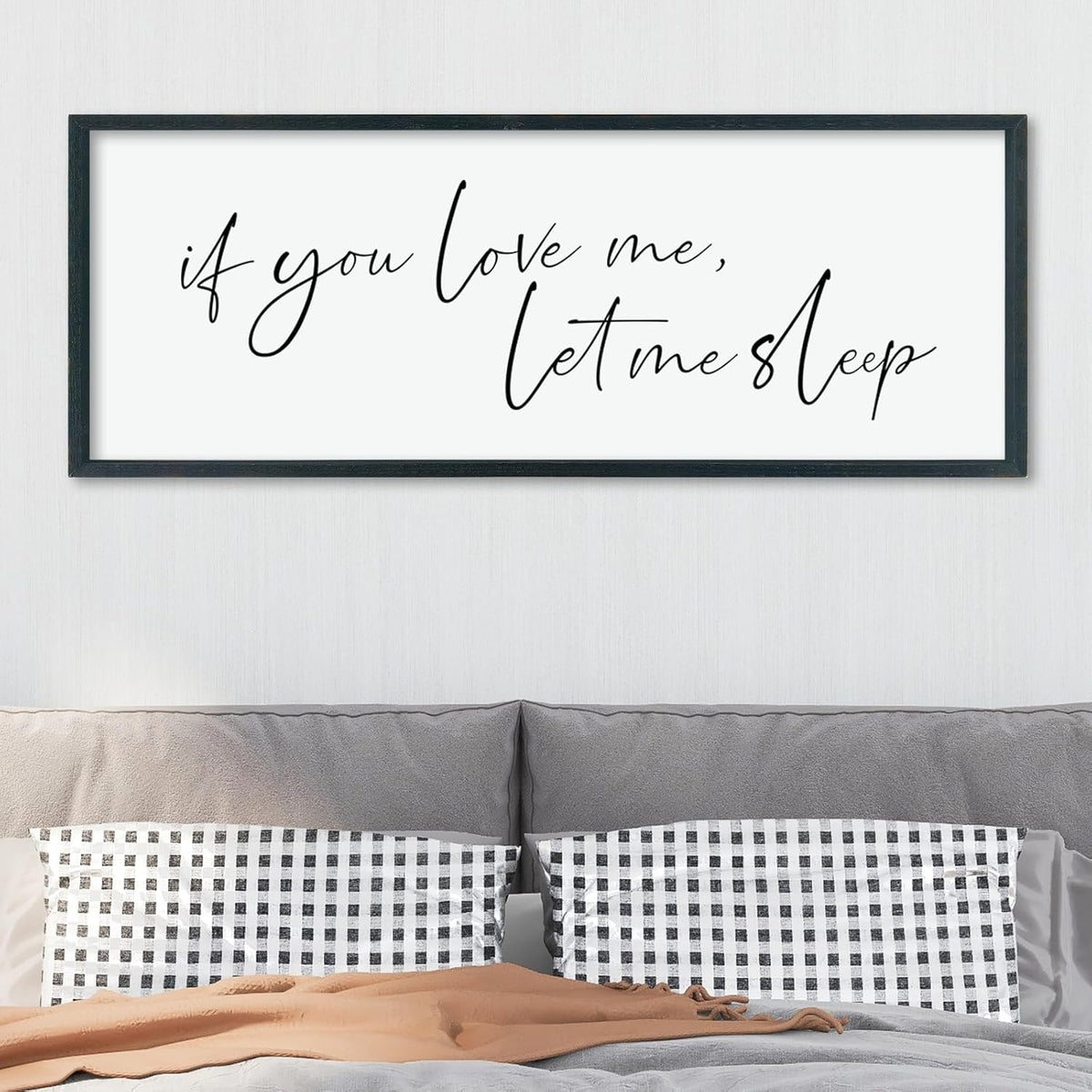 LuZhiQiang If You Love Me Let Me Sleep Wall Decor Art 40"×15" Bedroom Above Bed Sign Large Wood Framed Wall Hanging (Black)