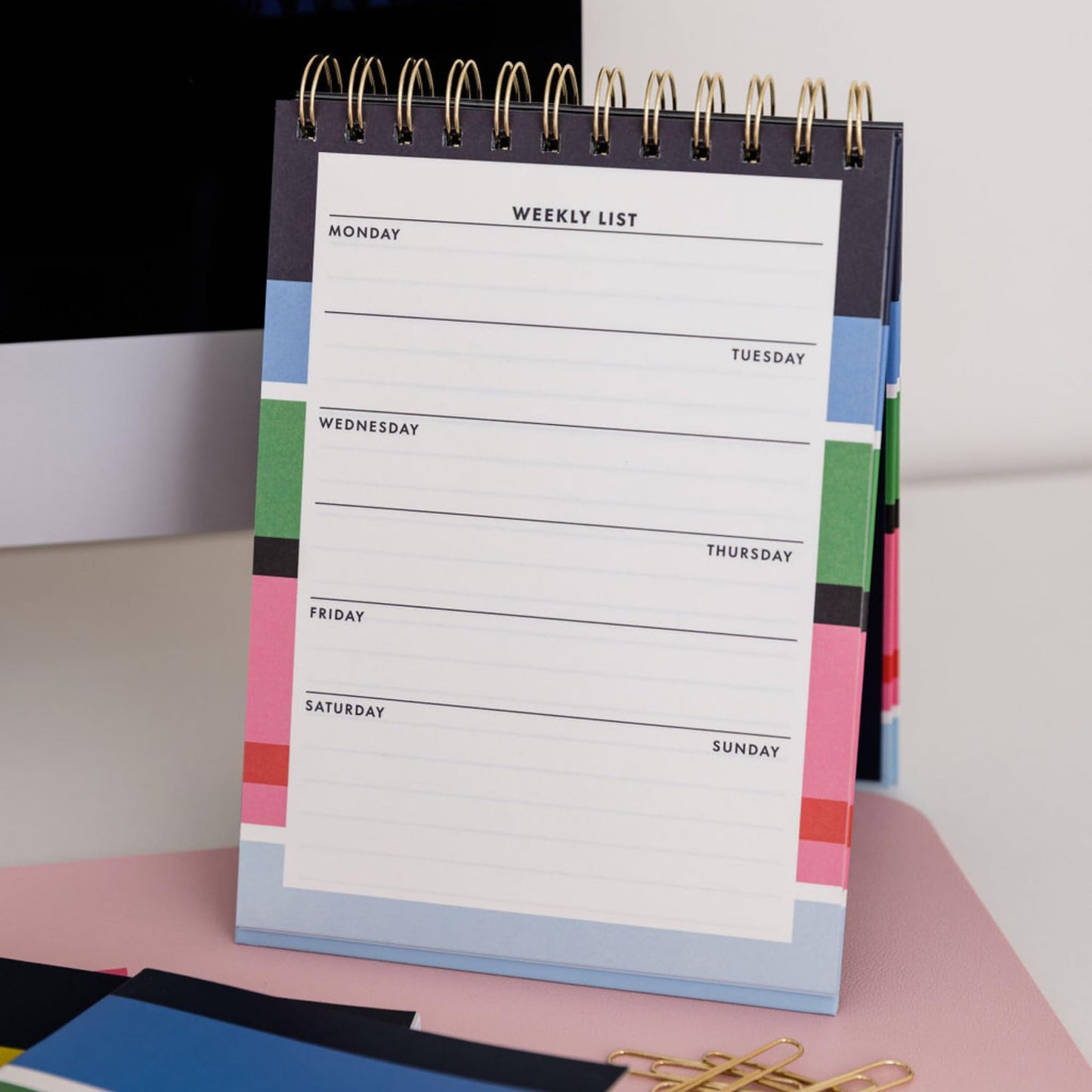 Kate Spade New York Undated Weekly Spiral Planner Notepad, Desk Planner, Calendar Pad with 52 Sheets, Weekly Desktop Calendar Agenda, Sunny Day Stripe
