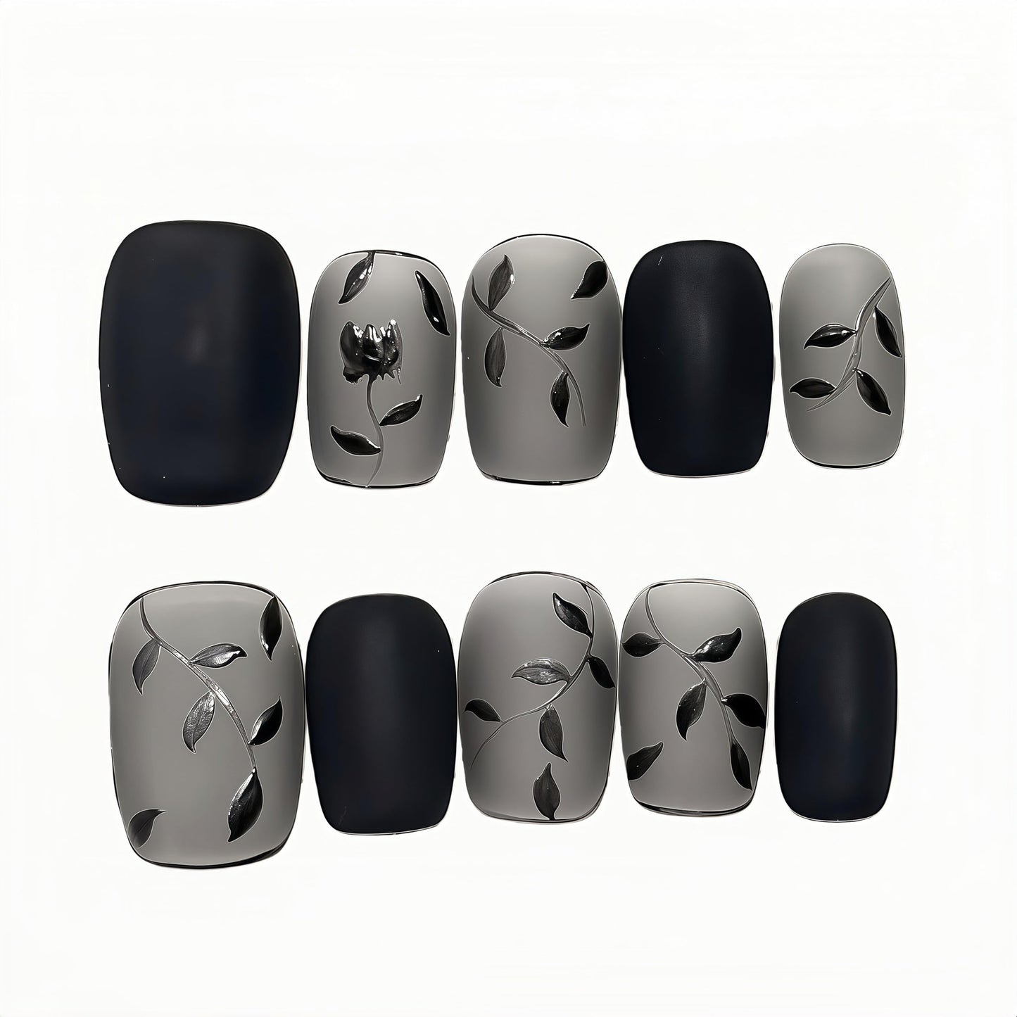 Fine Point Handmade Salon-Quality Fake Nails, Short Press On Nails, 3D Design, Matte Black Lace, See-Through, Elegant Reusable Acrylic Nails, 10 Pieces (Size Medium)