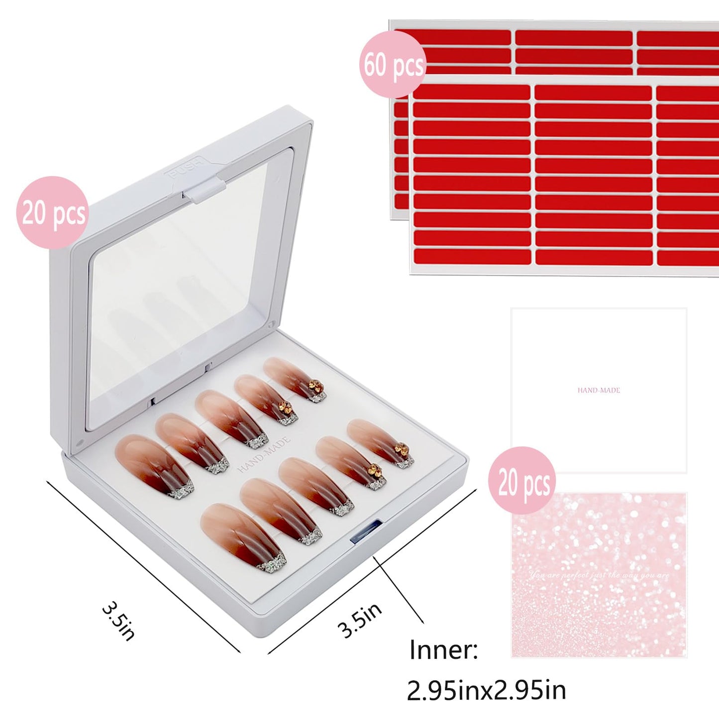 GUXACU Press On Nail Packaging Boxes - 3D Floating Storage and Display Box With 60pcs Double Sided Adhesive Tape for Nail Tech
