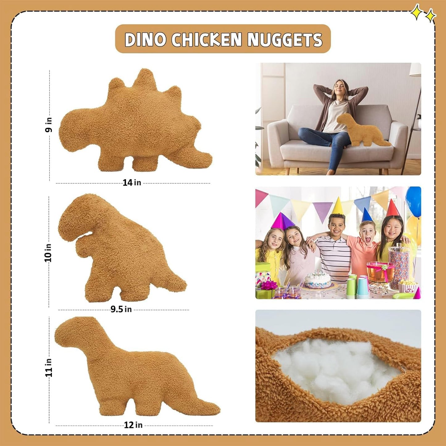 TVVPGG Dino Nugget Pillow, 3 Pcs Dino Chicken Nuggets Plush Stuffed Animal Gift for Kids Adults Girlfriend Christmas