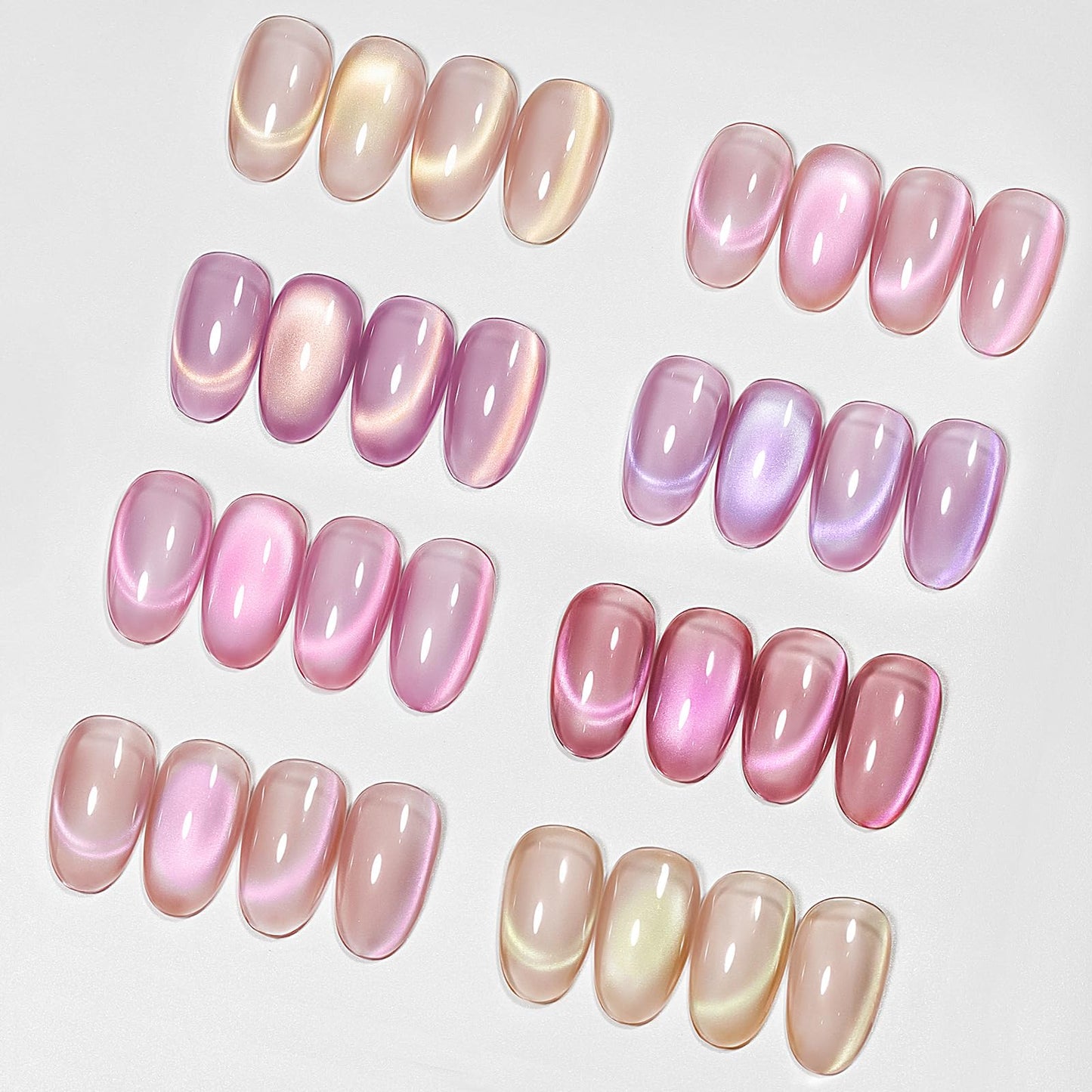 MIZHSE Cat Eye Gel Nail Polish, 8 Colors Pink Magnetic Gel Polish Set with Magnet Stick, Ceramics Effect Translucent Cats Eye Nails Soak Off Nail Art Manicure Home DIY Gift for Women