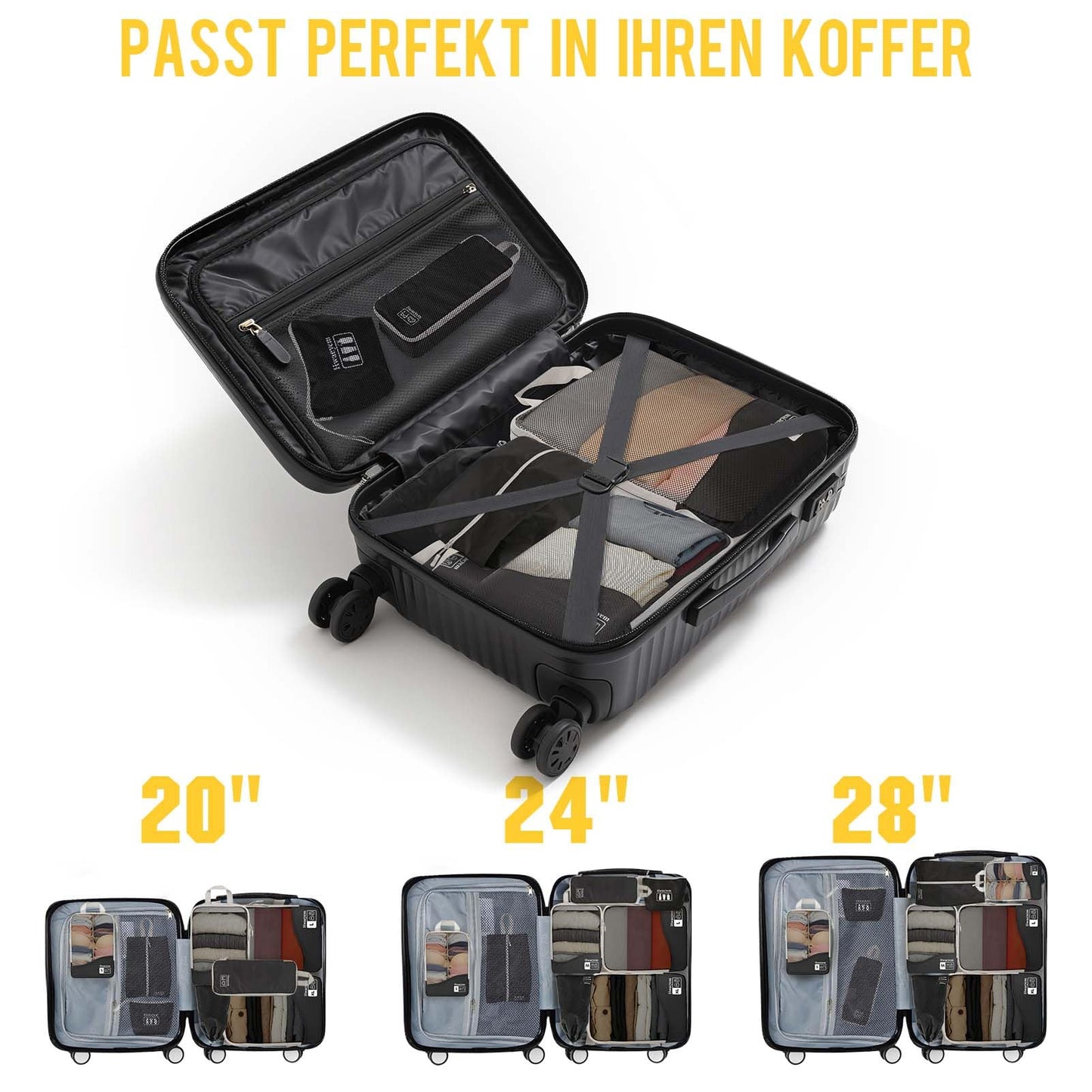 HWAEYEM Compression Packing Cubes 8 Set, Dual Zipper Compression Packing Cubes for Travel, See-Through Mesh Packing Bags for Suitcases, Packing Cube with Shoe Bag (Black)