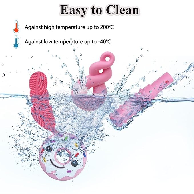 Chew Necklaces Sensory Stim Toys for Kids - 6 Pack, Silicone Chewy Necklaces for Girls Boys Teens Adults with Autism Anxiety ADHD SPD or Other Sensory Needs - Pink