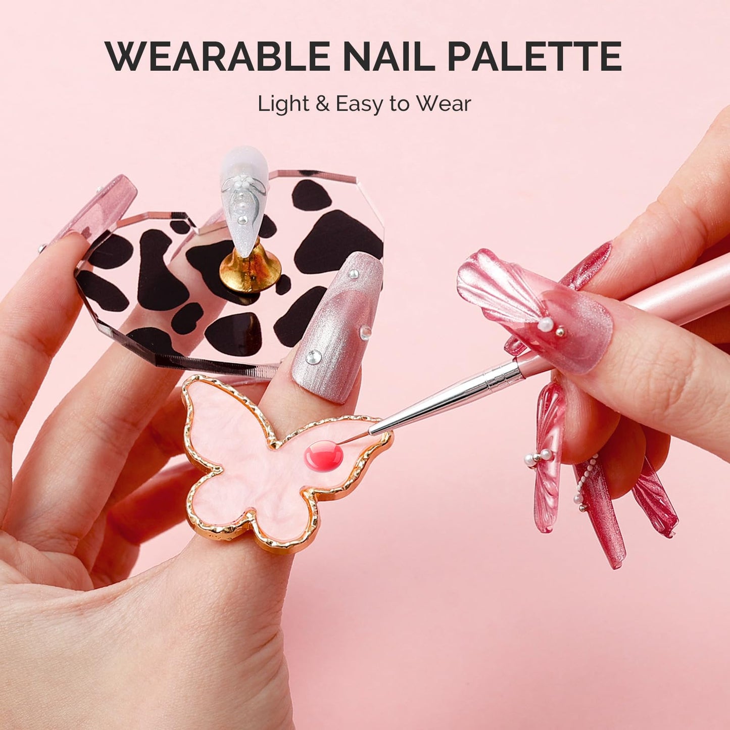 MelodySusie 4Pcs Acrylic Nail Brush Set and 4PCS Adjustable Resin Nail Art Palette Finger Rings Set