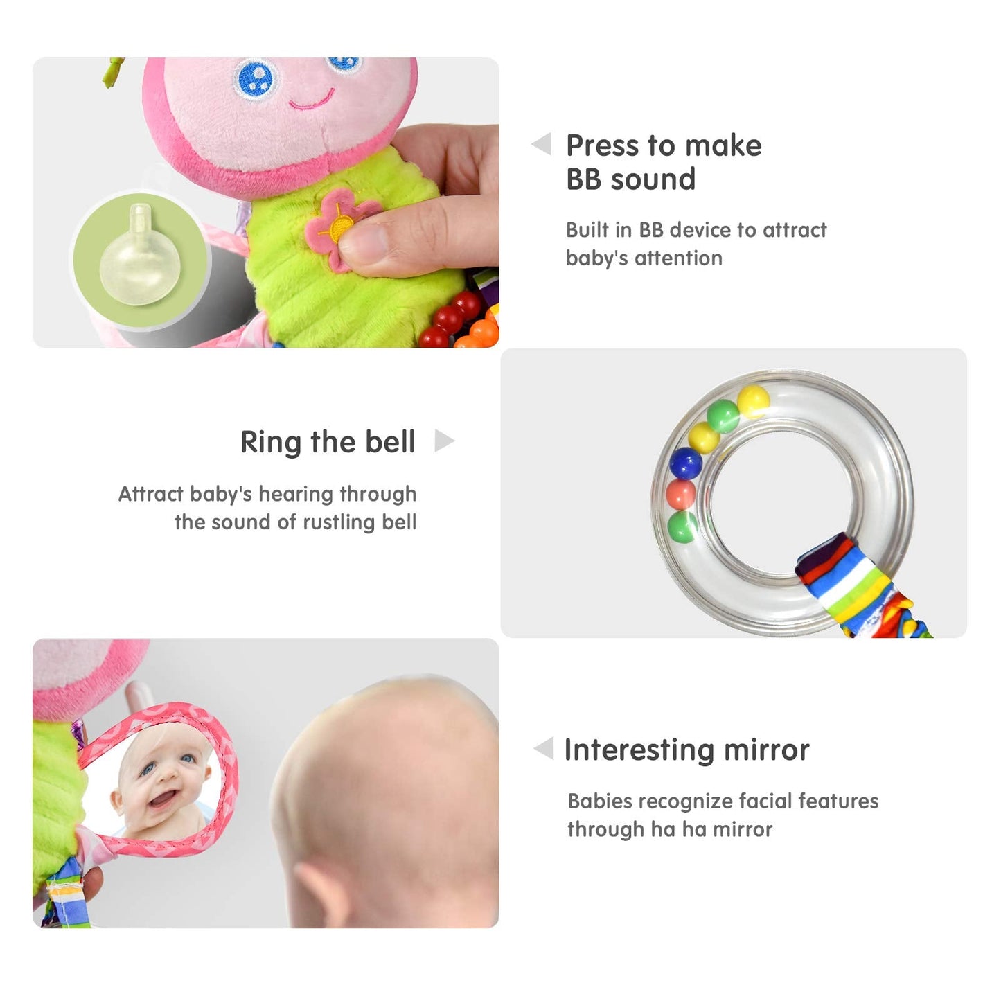 Baby Rattles Toys with Teether,Bed Bell for Toddler in pram,Gifts for Baby Aged 3 Months or More(Butterfly)