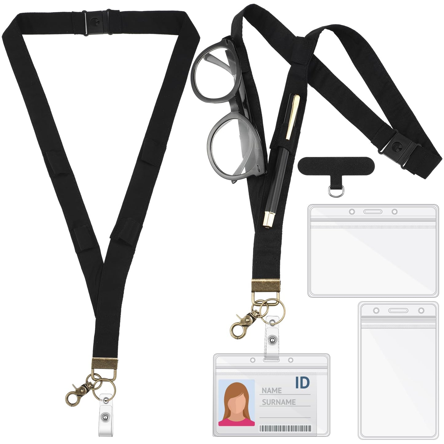 Relaxweex Teacher Lanyard with Pen Holder for ID Badges with Safety Breakaway Buckle for Phone Case Accessories Teacher Gift(Black,Solid)