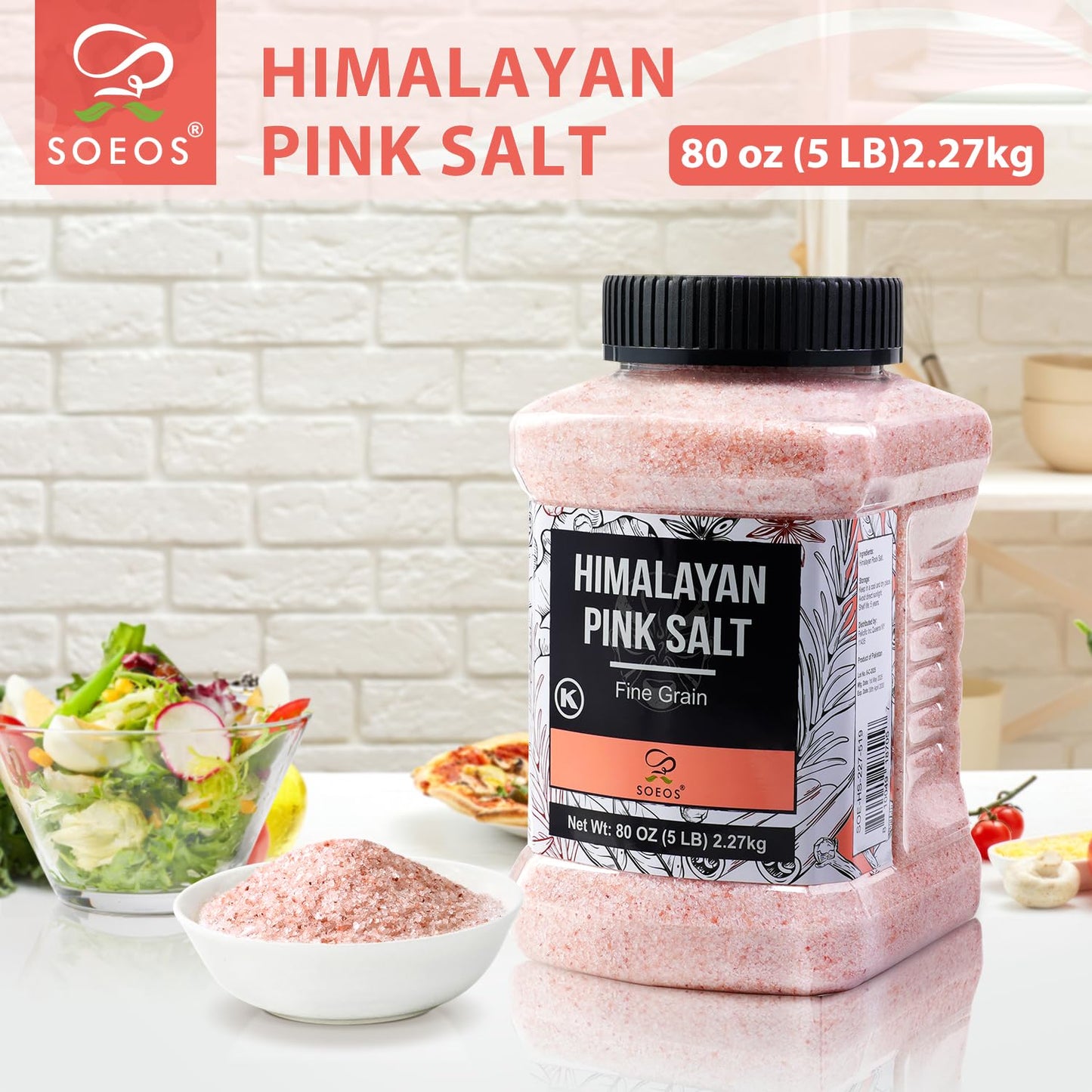 Soeos Himalayan Pink Salt, 2.27Kg, Fine Grain, All-Natural Mineral Salt, Premium Gourmet Seasoning for Cooking, Baking & Table Use