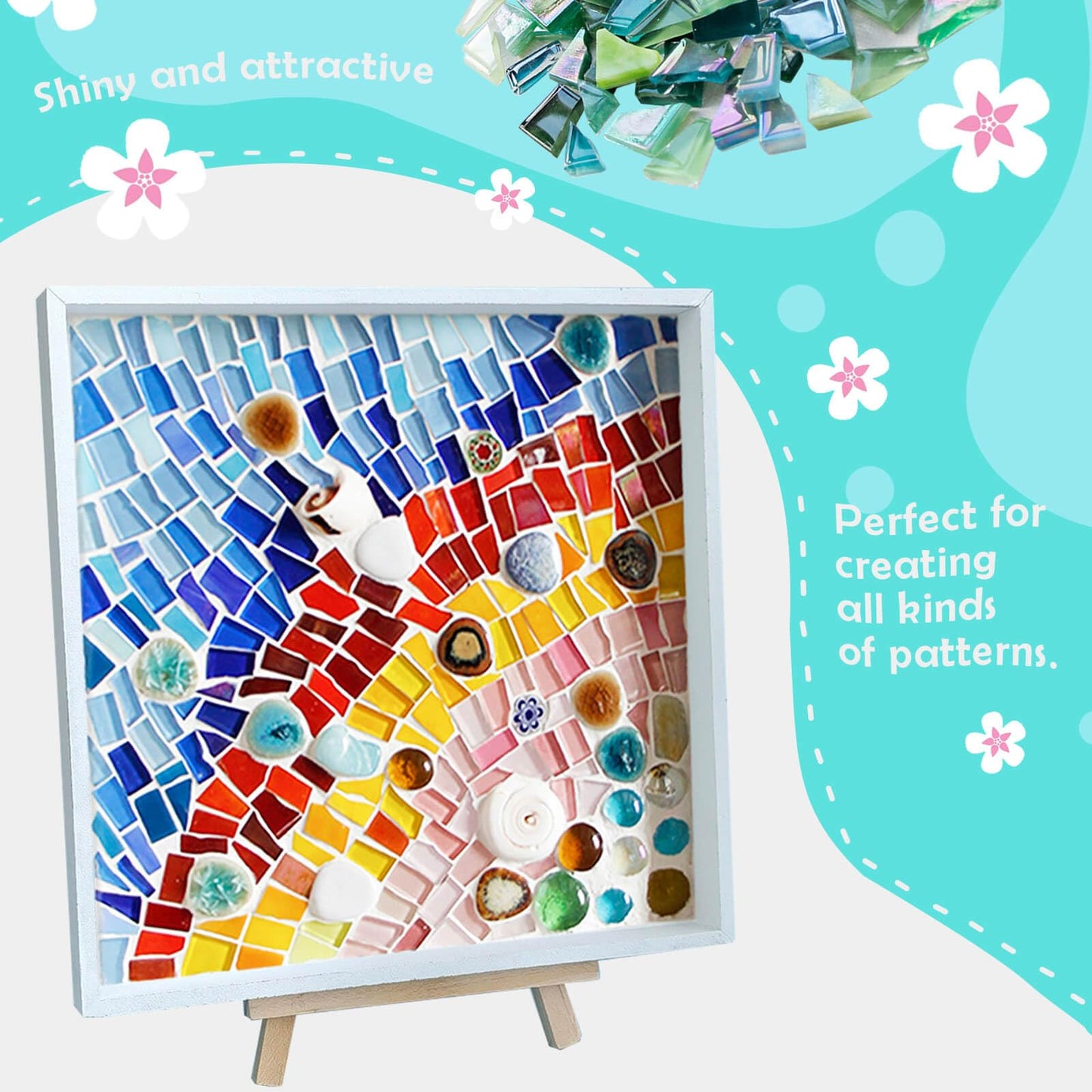 LITMIND 1.1LB Green Mixed Irregular Glass Scraps Mosaic Tiles for Crafts - Hand-Cut Mosaic Glass Pieces with Backing - Ideal for Mosaic Crafts, Puzzles, and Artwork Projects