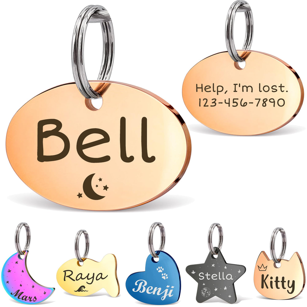 Anavia Small Size Dog Cat ID Tags, Small/XS Personalized Color Plated Stainless Steel Puppy Kitten Name Tags, Customized Engraved Nameplate Pet Collar Tag (Blue, Star)