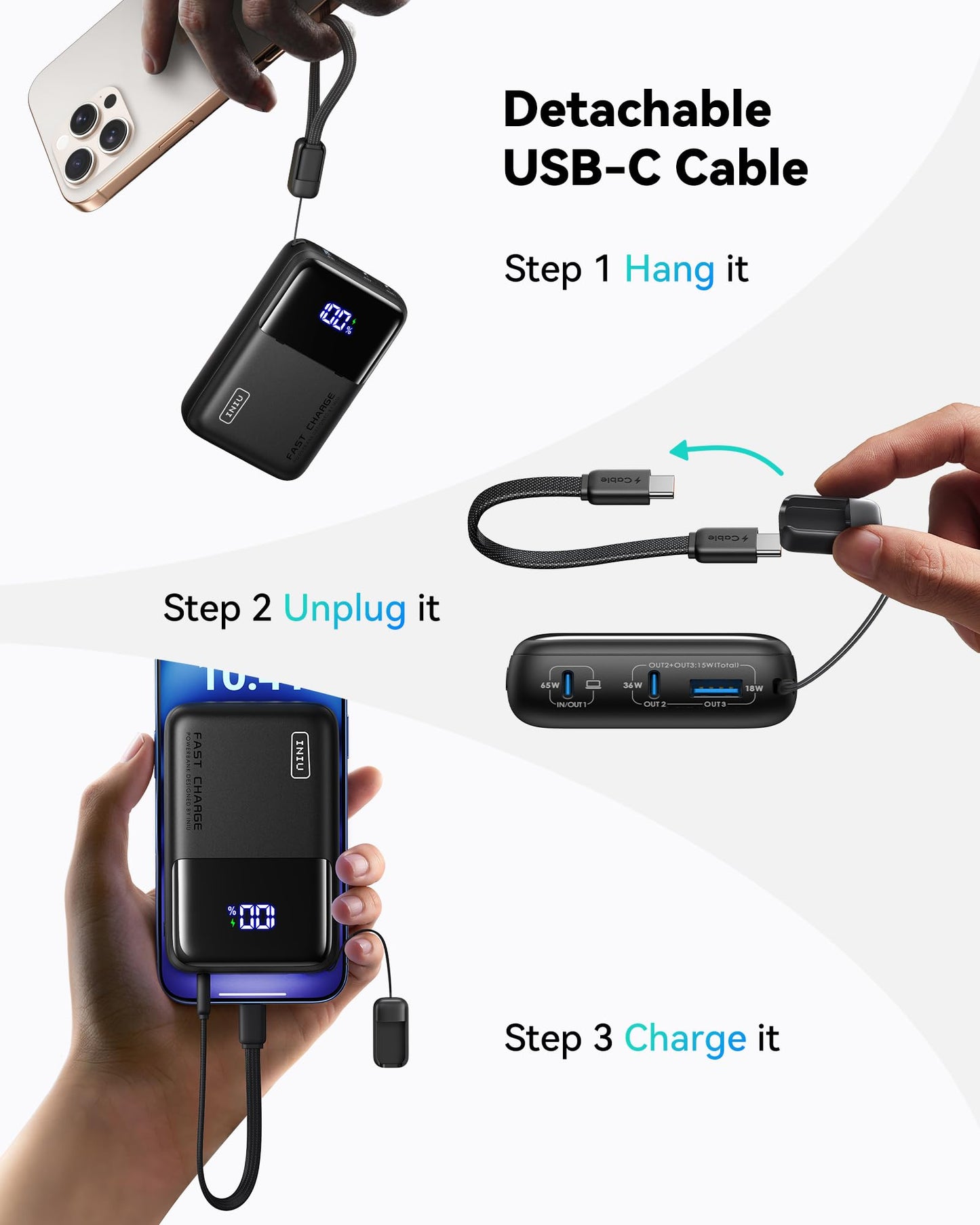 INIU 20000mAh Laptop Power Bank, Ultra Compact 65W PD Dual Fast Charging Portable Charger, Flight-Safe Battery Pack with USB C Cable for Travel MacBook iPad Tablet Switch iPhone 17 16 Pro Samsung S25