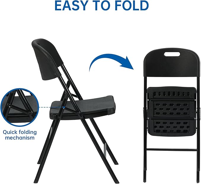 6 Pack Thicker 800 LBS Black Folding Chairs, Commercial Grade Folding Chair, Foldable Chairs for Events