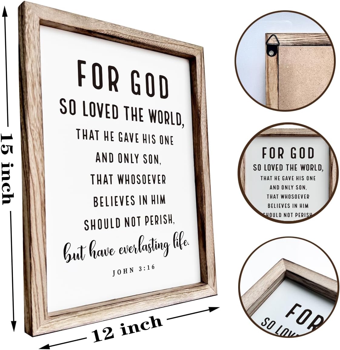 Christian Wooden Sign, Living Room Decors, Bible Verse Decor, Rustic Home Decor, Religious Artwork for Wall, Framed Wall Plaque Sign 15 * 11.5 inches, For God So Loved the World