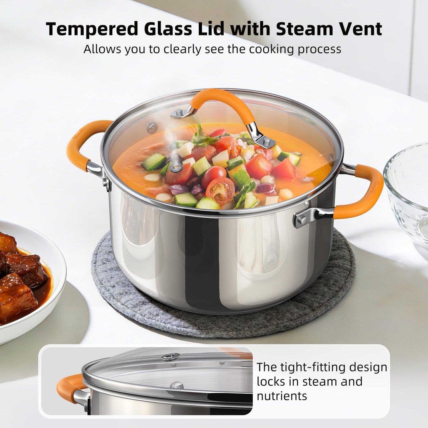 Ciwete Stainless Steel Stock Pot, 5.2 Quart Soup Pot with Lid, Heavy-Duty Thick Bottom Induction Cooking Pot for Pasta, Stew & Simmering, Even Heating, Compatible with All Cooktops, Dishwasher Safe
