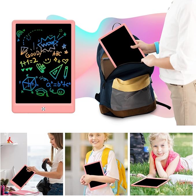 LCD Writing Tablet Doodle Board, Colorful Drawing Pad, Electronic Drawing Tablet, Drawing Pads,Travel Gifts for Kids Ages 3 4 5 6 7 8 Year Old Girls Boys (10.5 inch, Pink+Yellow)