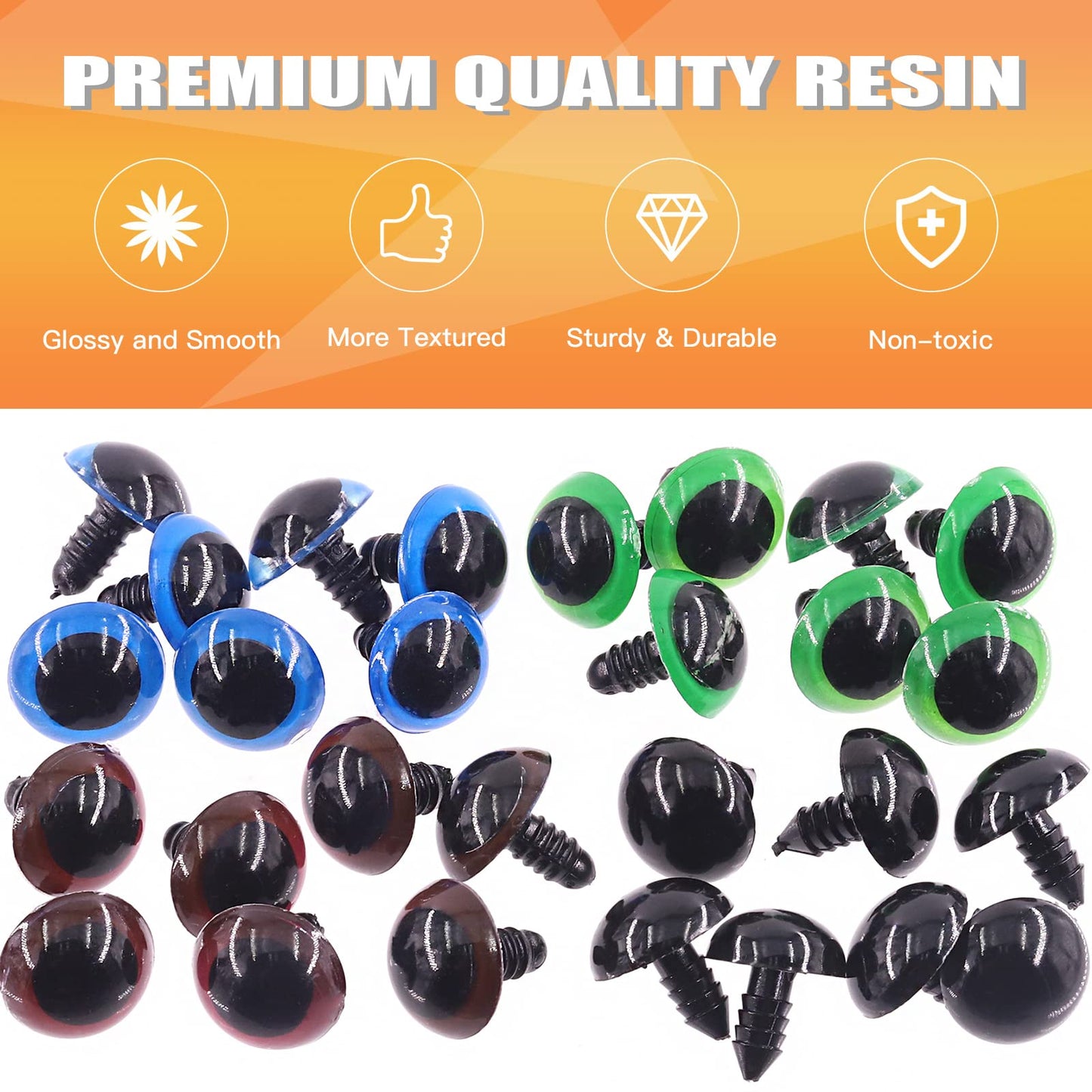 Rustark 224 Sets Plastic Safety Eyes Stuffed Crochet Eyes Craft Doll Eyes Kit with Washers for DIY Crafts Projects 10 12 14 16 18mm Green Blue Black Bronze