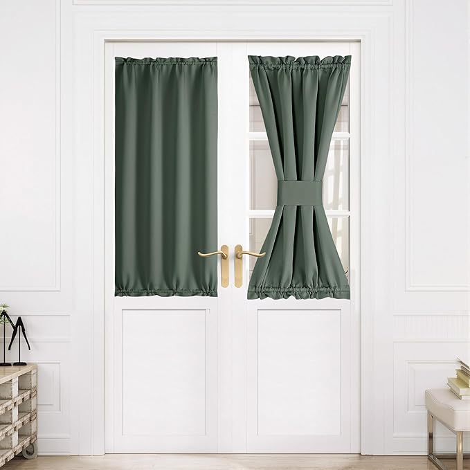 NICETOWN Blackout Door Curtain – Thermal Insulated Blackout Window Cover for French & Front Doors with Adjustable Tieback, Room Darkening Shade for Privacy, Dark Mallard, W30 x L50, 1 Panel