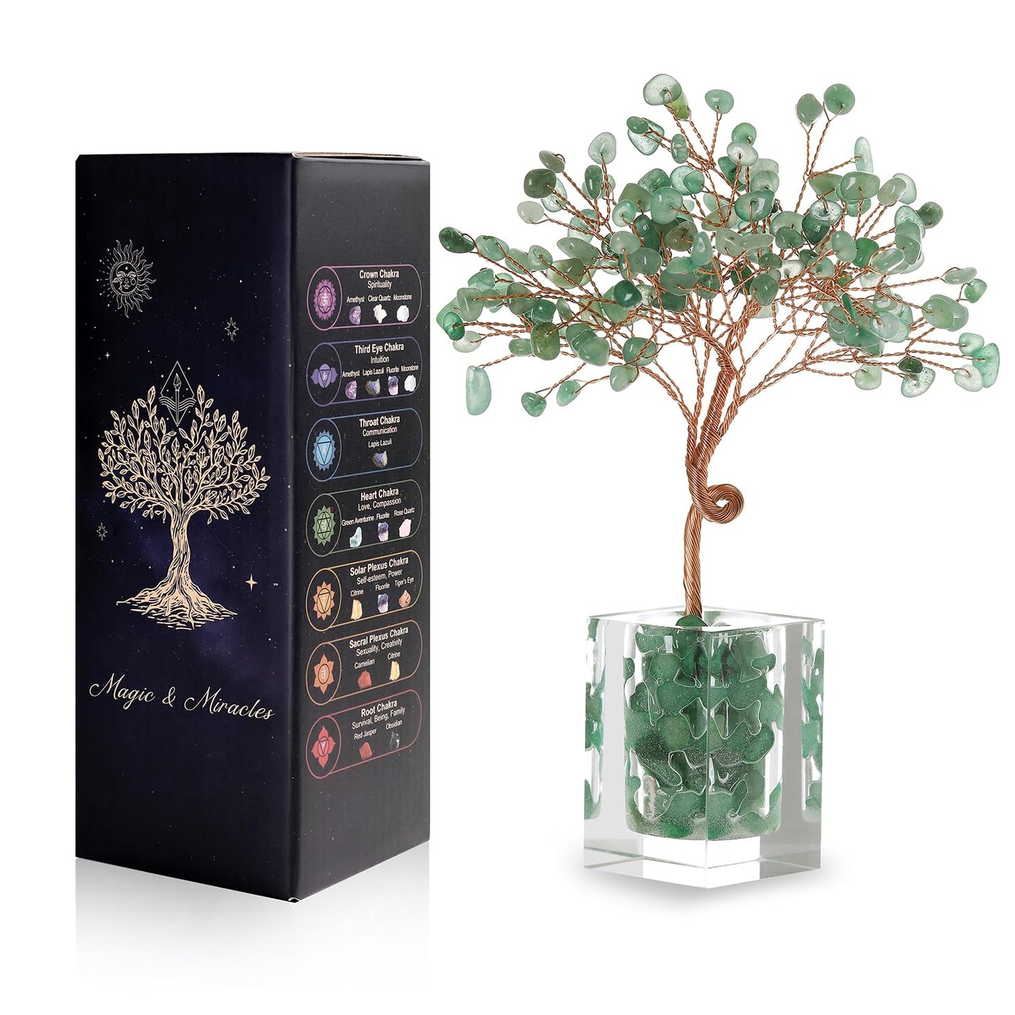MAGIC AND MIRACLES Green Aventurine Crystal Tree Green Healing Crystals Stones Bonsai Money Tree, Home Office Table Desk Living Room Decor for Wealth Good Luck Positive Energy