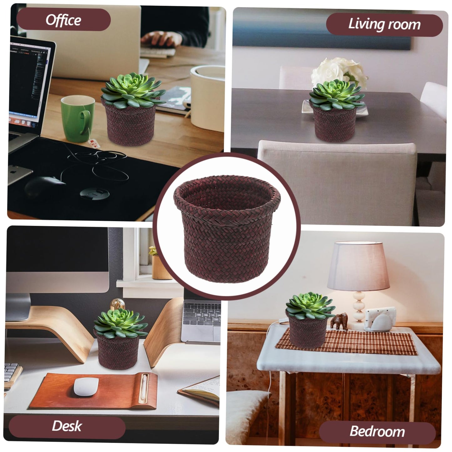OFFSCH 1Pc Seaweed Woven Plant Holder Natural Seagrass Pot Container for Indoor Plants Handcrafted Design Versatile Basket for Home Decor