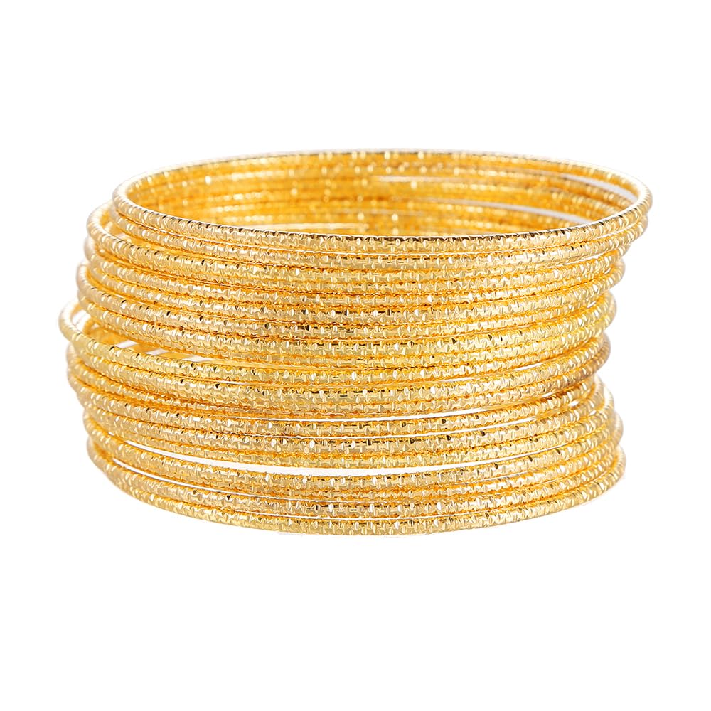 RINTOLER 20Pcs Gold Bangles Bracelets Set for Women - Multi Layer Stackable Textured Thin Bracelets Indian Bangles Boho Jewelry Set (A-20PC Gold)
