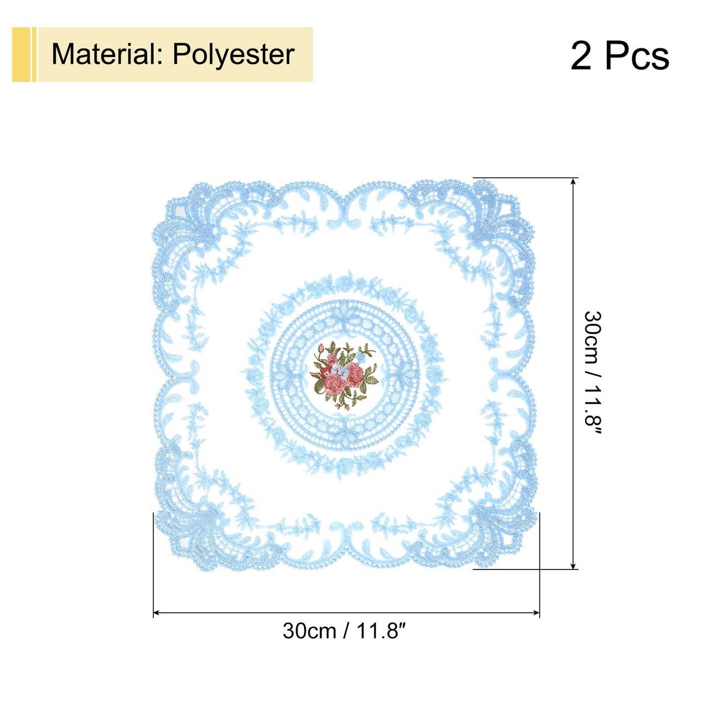 uxcell 2Pack Retro Lace Placemat 12x12-in Square Embroidered Table Place Mats French Crochet Doilies Coasters Cup Mat for Home Wedding, Sky Blue