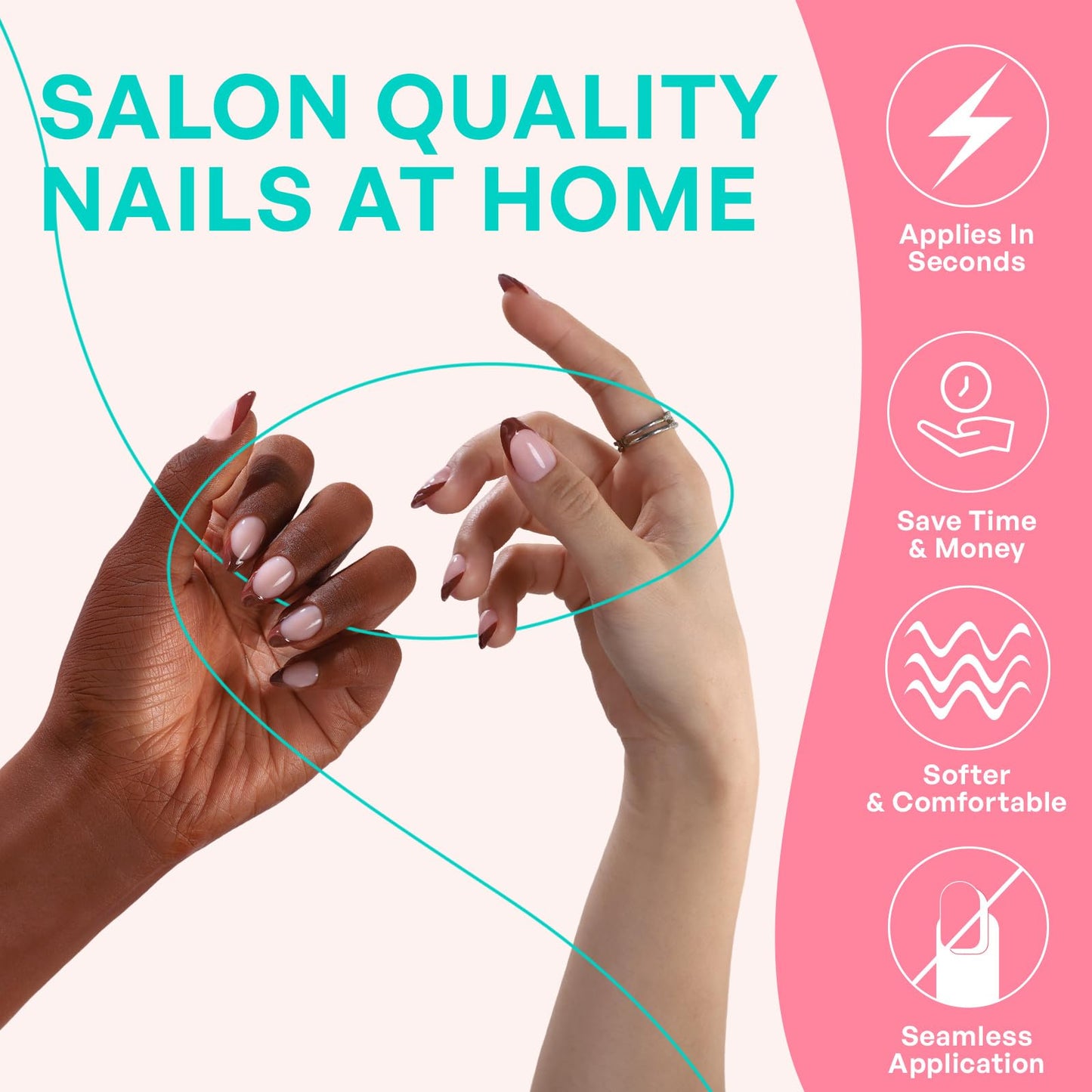 Chocolate Brown Fall French Tip Press on Nails Short Almond - GJZEZ Soft Gel Fake Nails Press Ons with 3D Sculpting Wave, Durable Handmade Glue on Nail | 16 Sizes - 32 Reusable Nail, Mocha Mousse