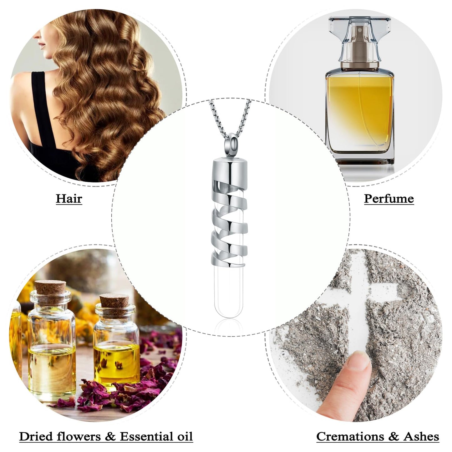 Oinsi Clear Glass Tube Cremation Urn Jewelry Ashes Holder Necklace Keepsake Memorial Pendant Including Box/Fill Kits (Silver Tone)