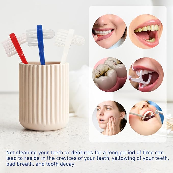 12pcs Denture Brush Dual, Head Portable Firm Hard Bristle Denture Toothbrush,Denture Cleaning Brush Retainer Brush Dental Toothbrush for False Teeth, Clear Braces and Mouth Guards(White,Blue, Red）